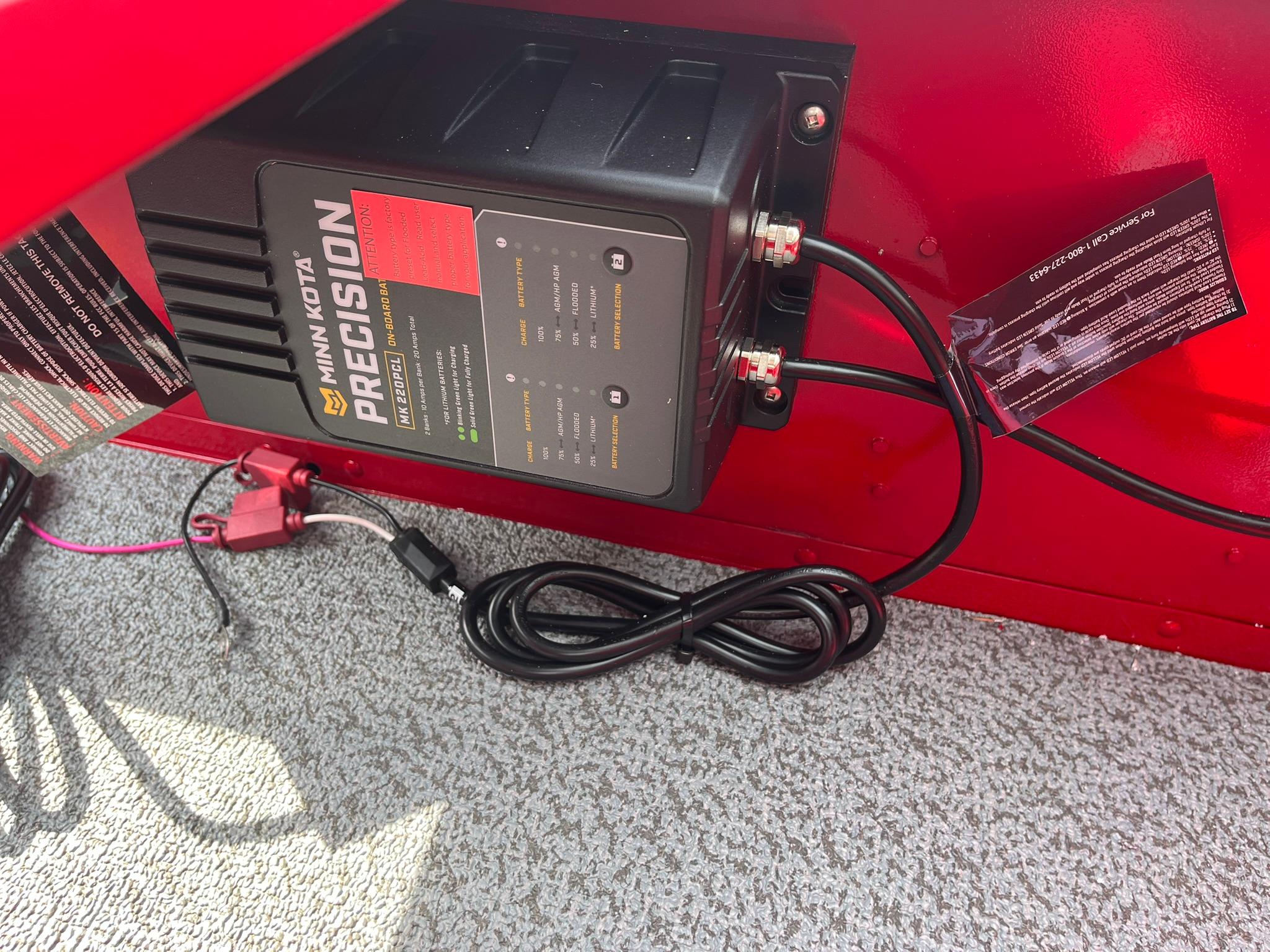 Minn Kota Precision charger installed in 2026 Lund 1650 Angler SS boat.