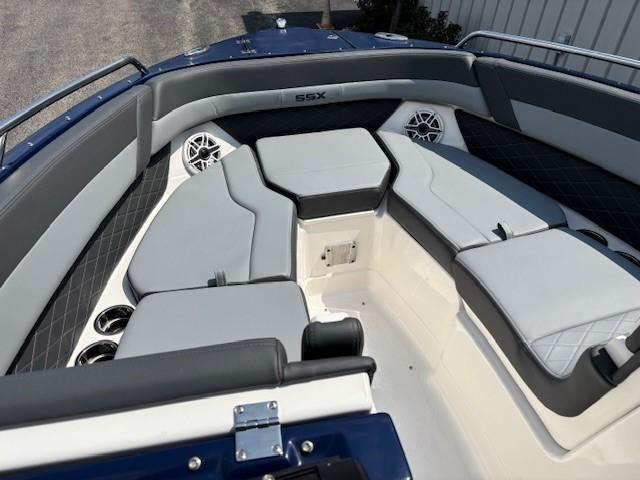 2026 Chaparral SSX 6 boat interior with cushioned seating and modern design.
