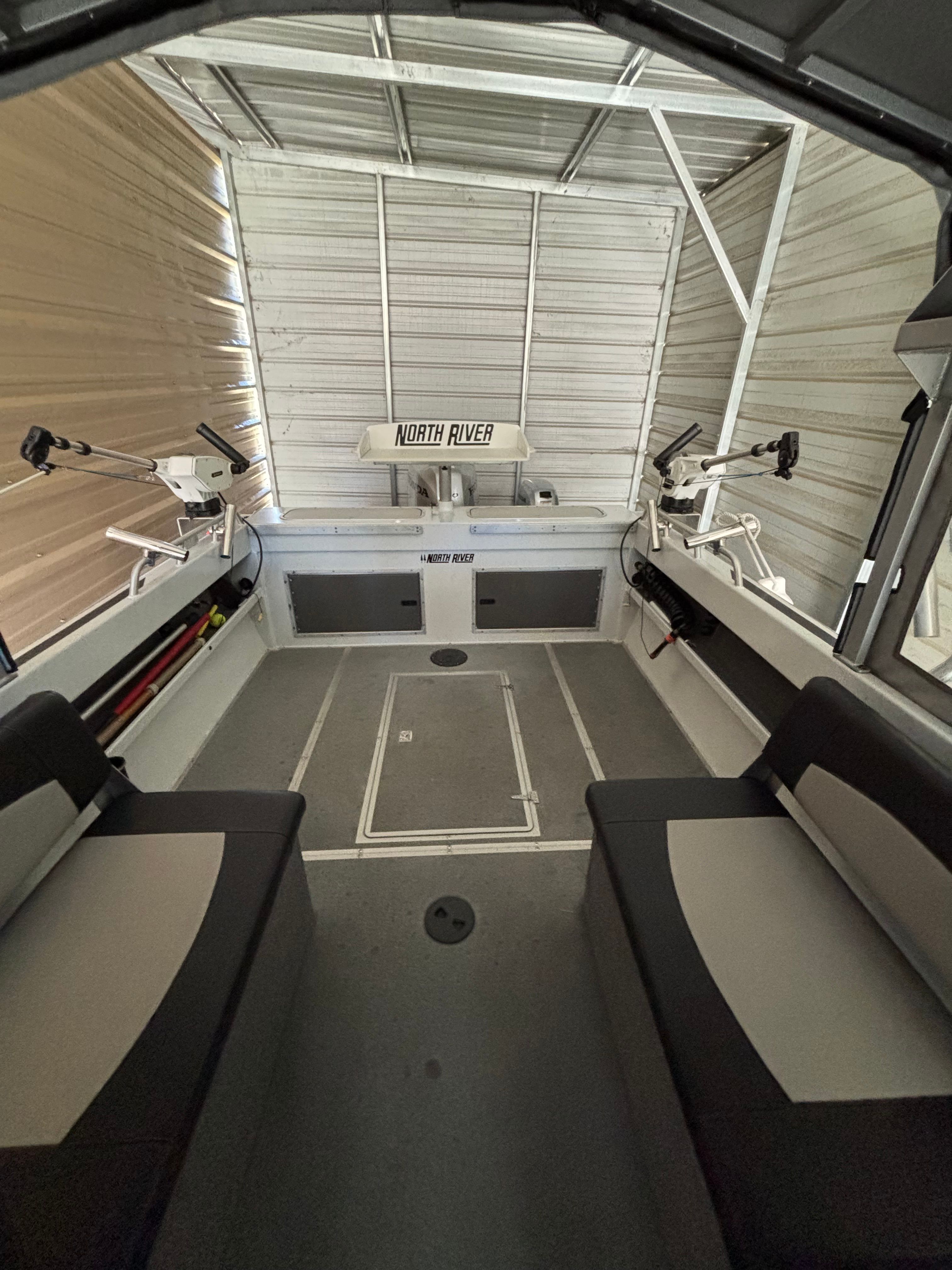 Interior of a 2020 Sea Hawk North River boat.