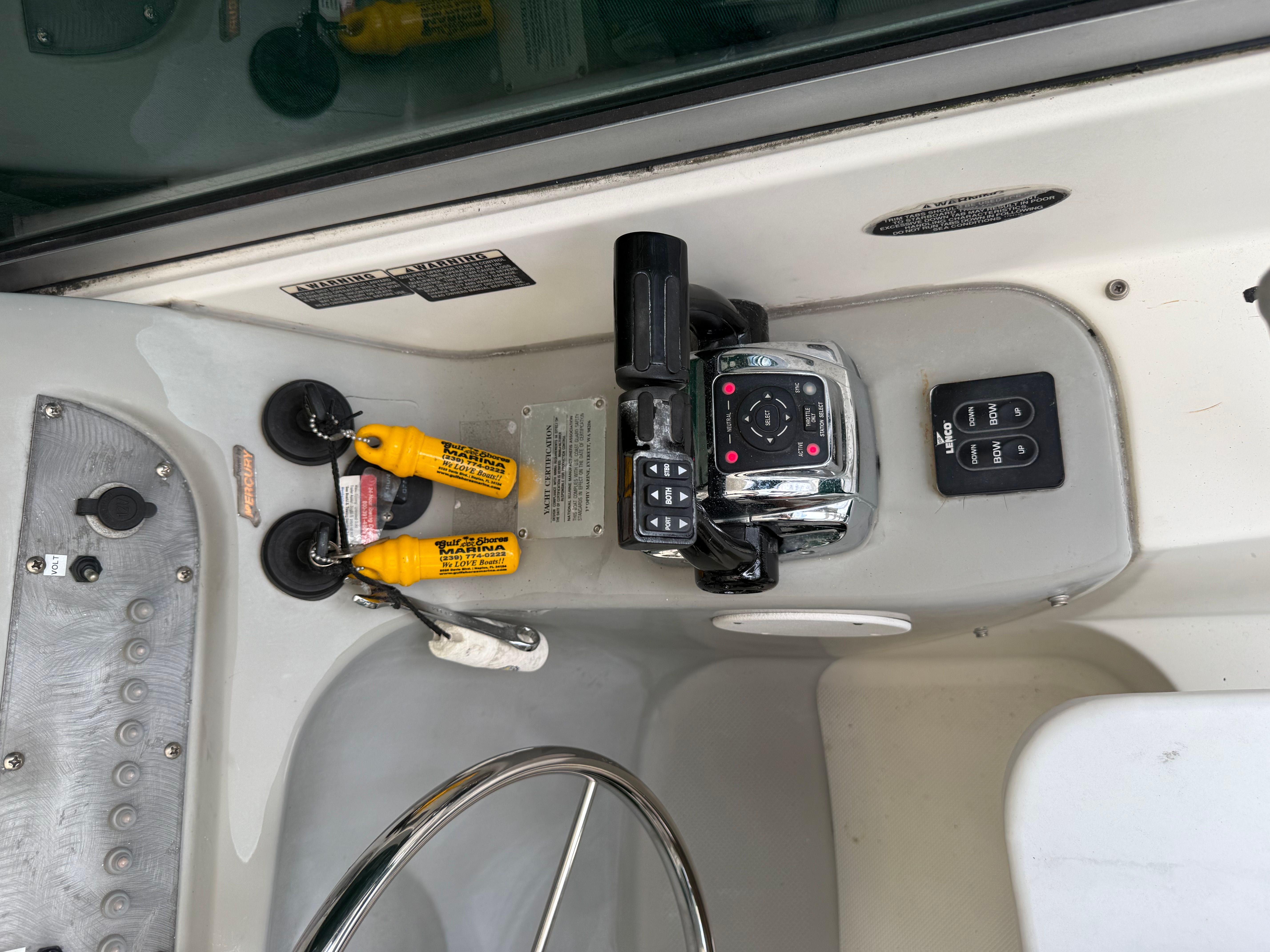 Control console of a 2005 Trophy 2902 Walkaround boat.