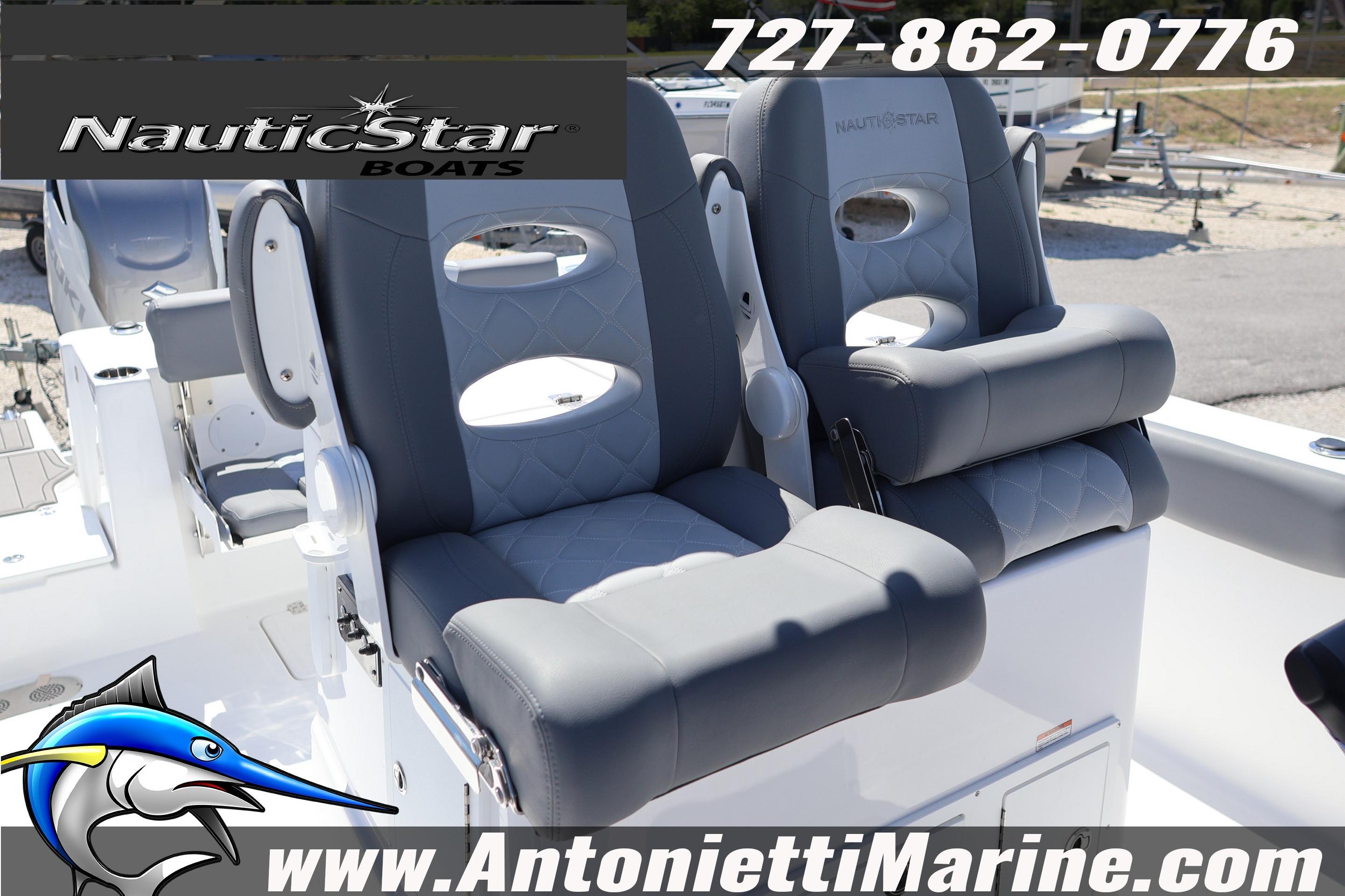 2026 NauticStar 292 Legacy boat seats with logo and contact details.