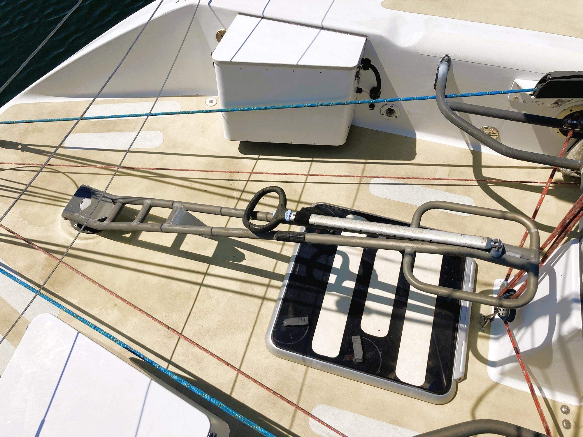 1985 X-Yachts X-One Ton Mk1 sailboat deck with rigging and equipment.