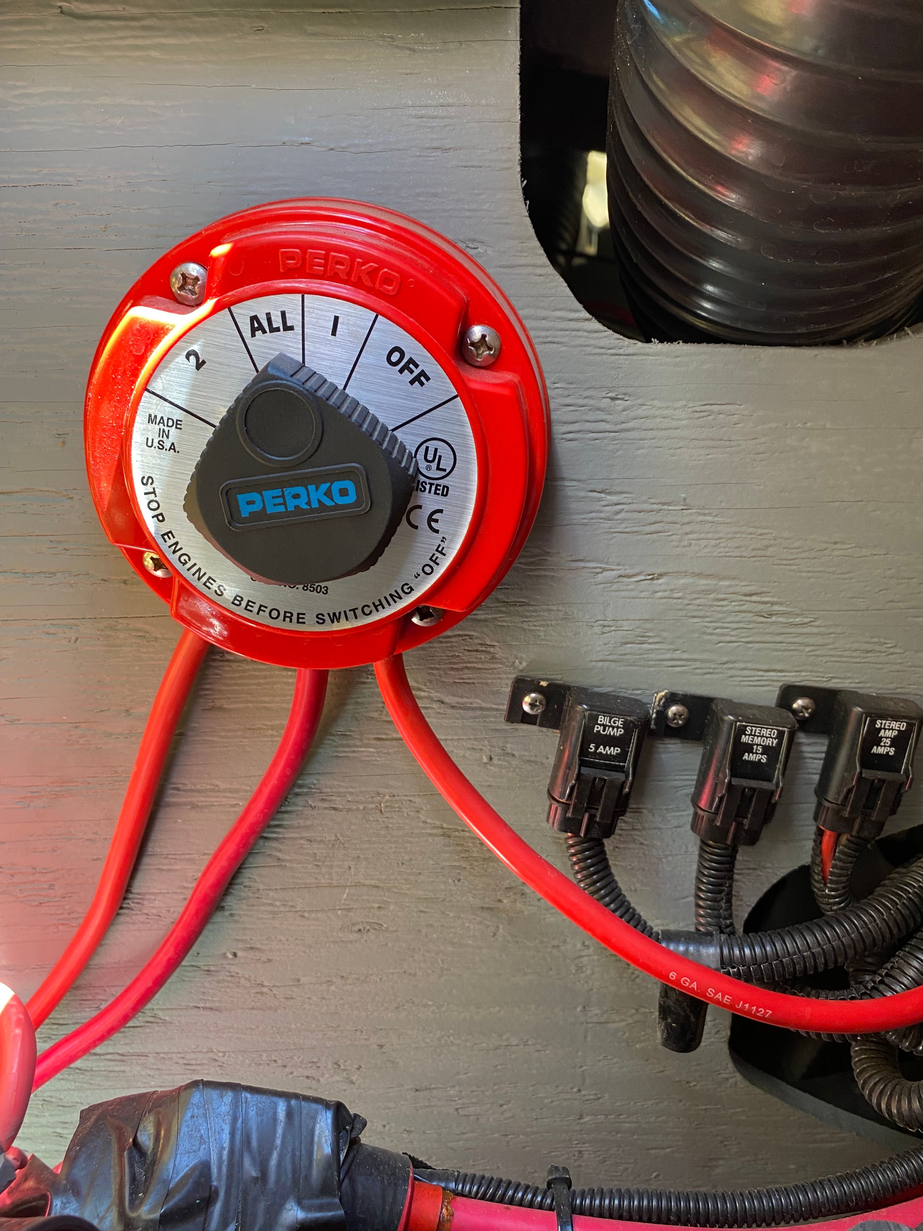 Perko battery switch in Sea Ray Signature Series 2000 boat.