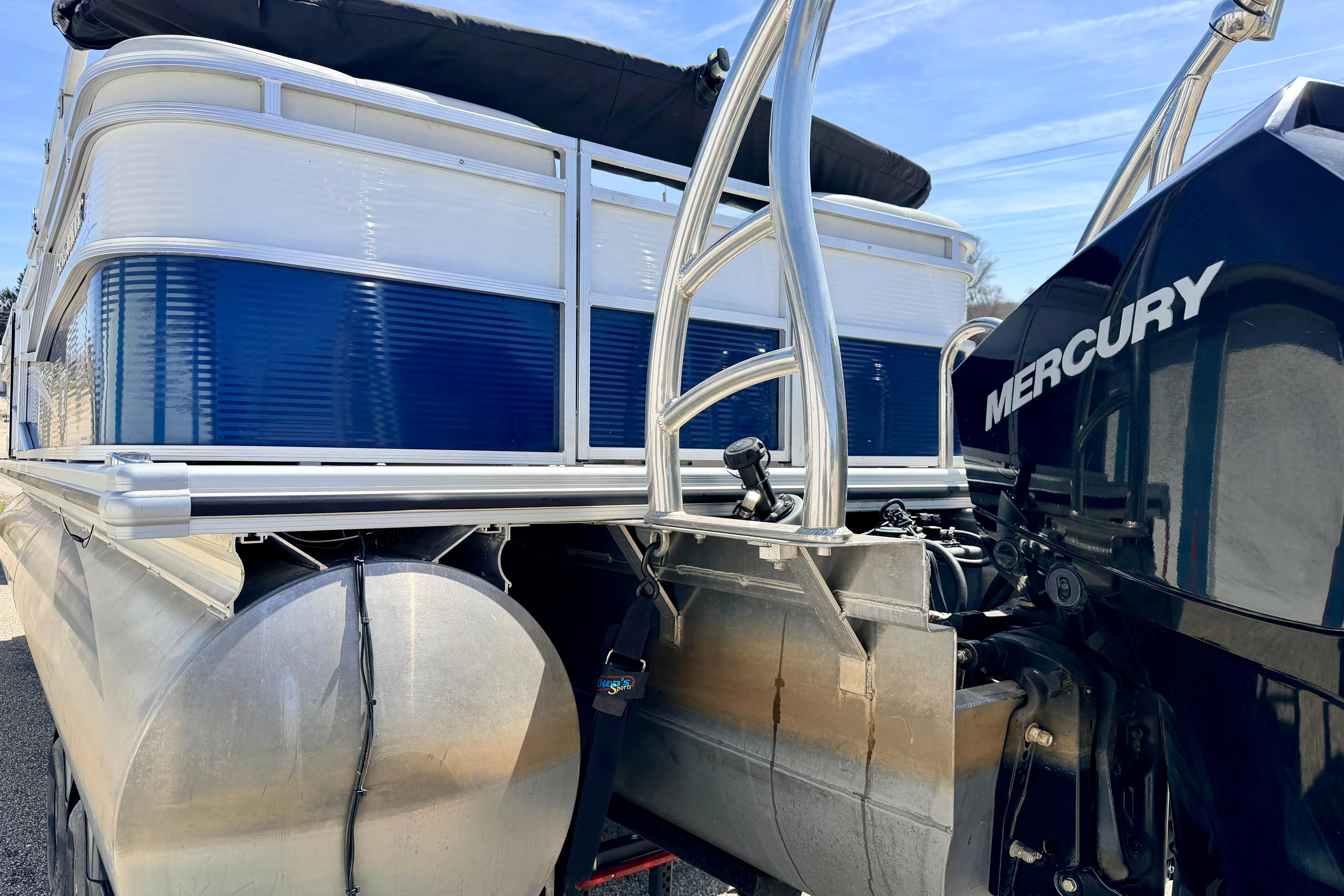 2019 Crestliner 240 Rally DX CW pontoon boat with Mercury outboard motor.