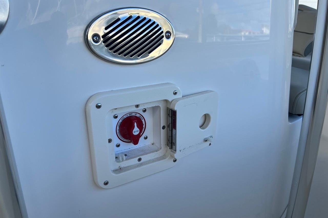 2026 Key West 189 FS boat control panel with switch and speaker detail.