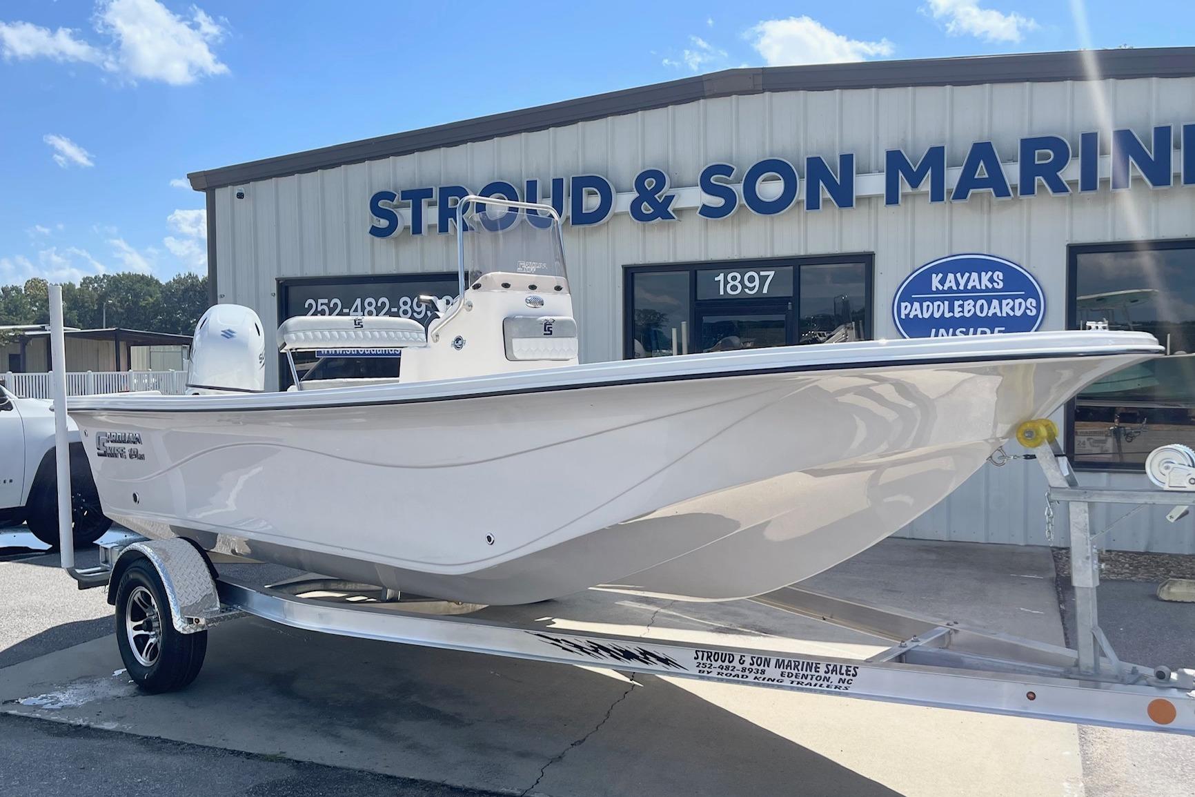 2026 Carolina Skiff 19 LS boat on trailer at Stroud & Son Marine.