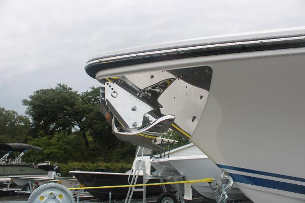 2024 Fountain 34 SC boat with sleek chrome detailing and modern design.