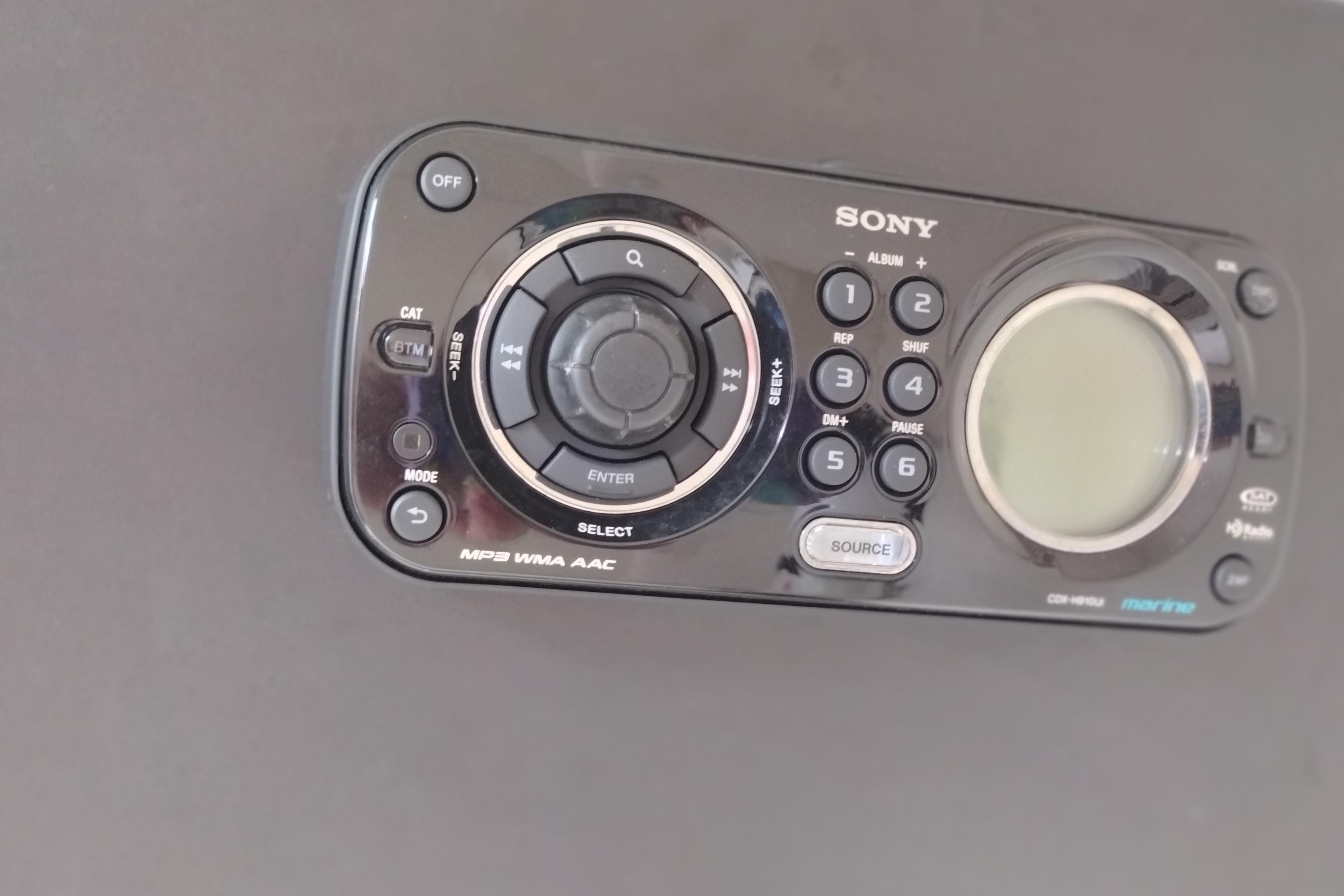 Sony marine audio system on 2013 Sea Ray 300 SLX boat dashboard.