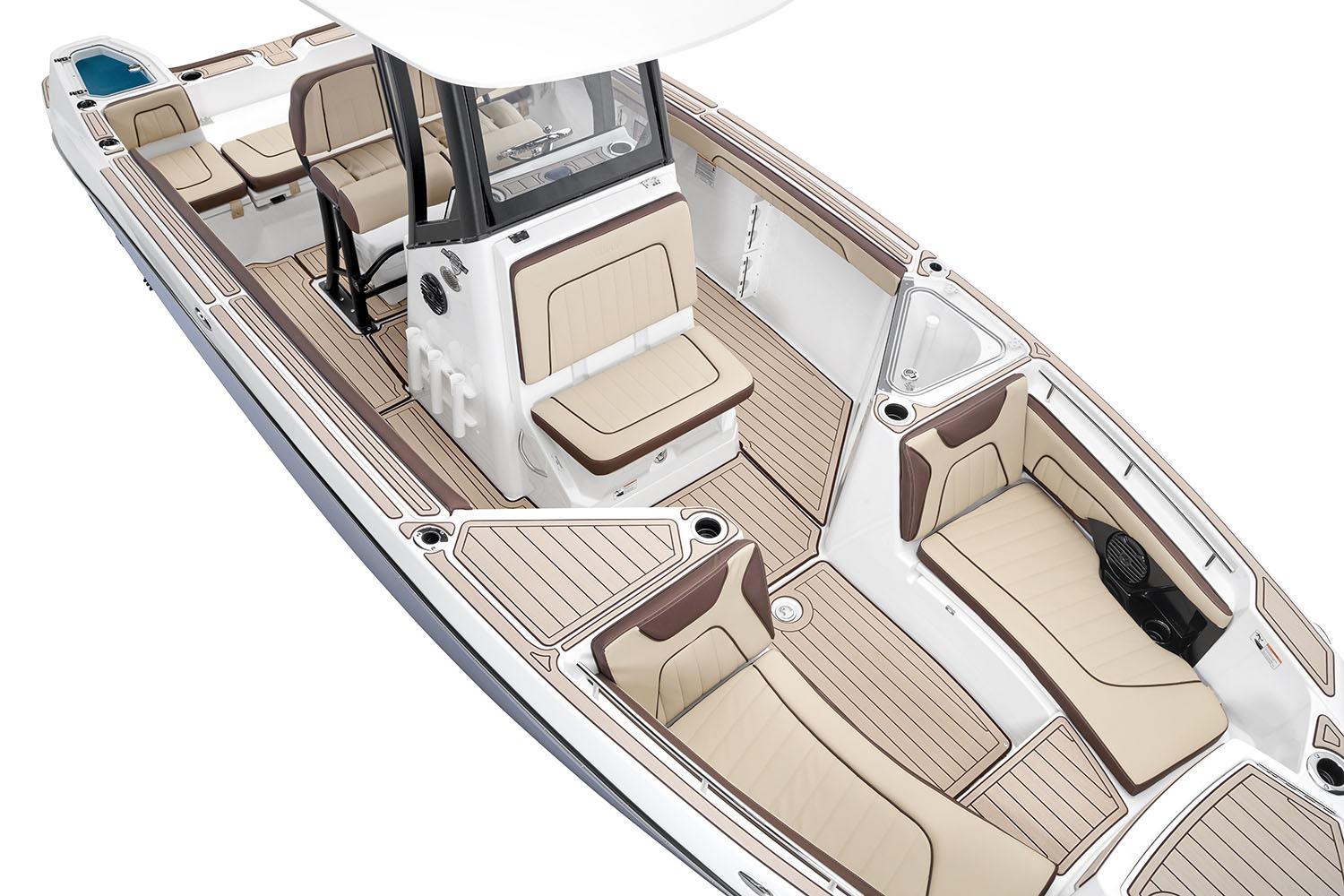 Manufacturer Provided Image: 2026 Yamaha Boats 255 FSH Sport H interior with beige seating and sleek design.