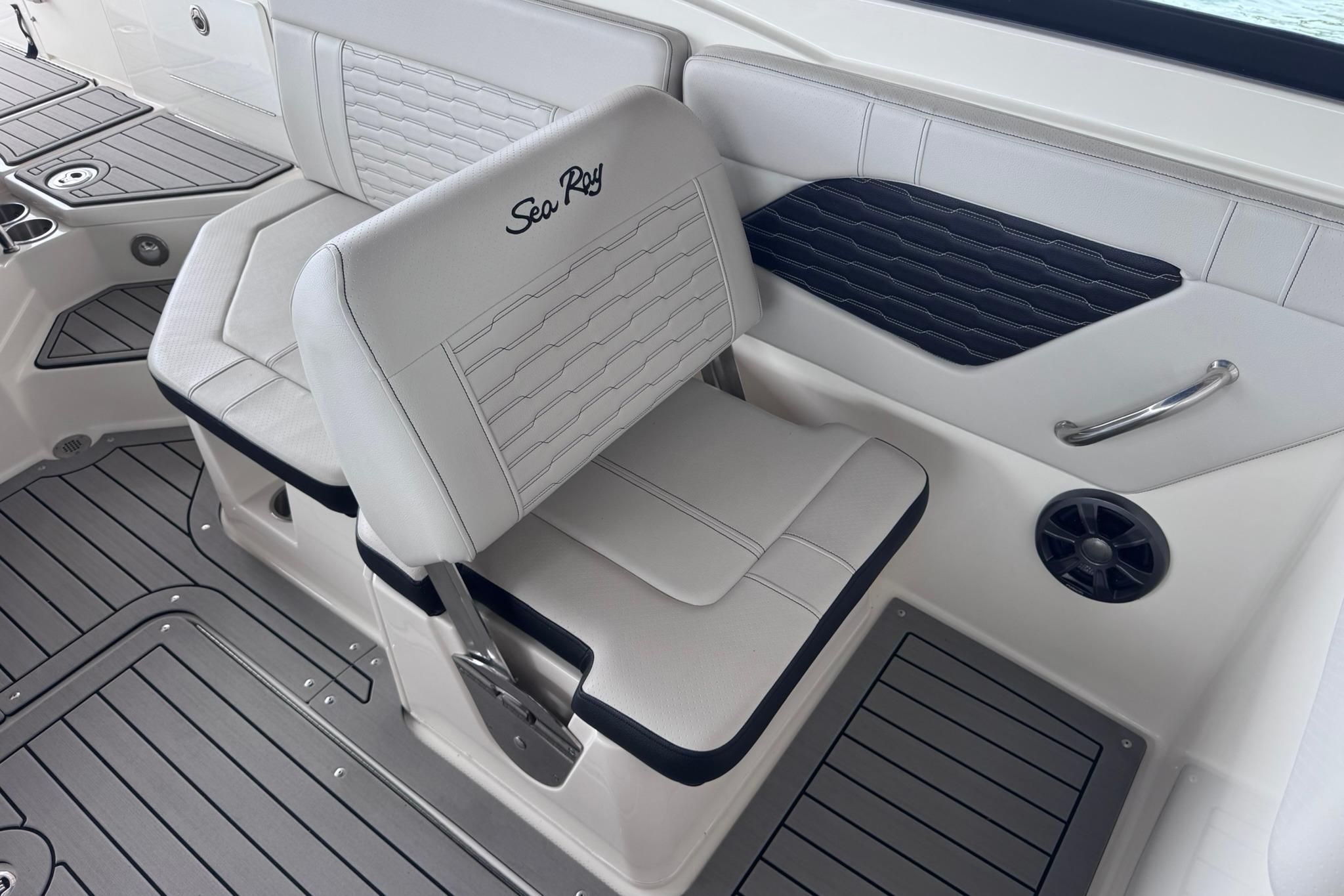 2021 Sea Ray SPX 230 boat interior with stylish seating and modern design.
