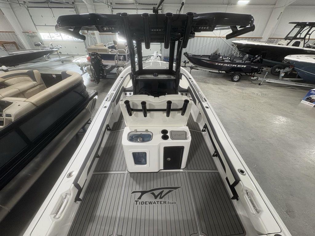 2026 Tidewater 2700 CB boat interior in showroom, featuring sleek design and modern amenities.