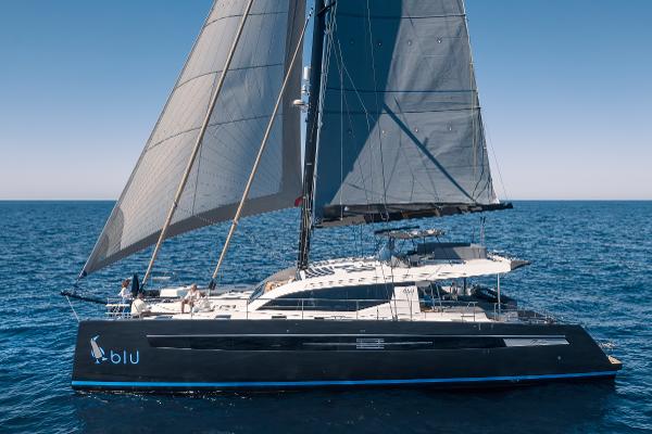 Luxury sailing yacht Privilege Signature 650, 2025 model, cruising on open sea.