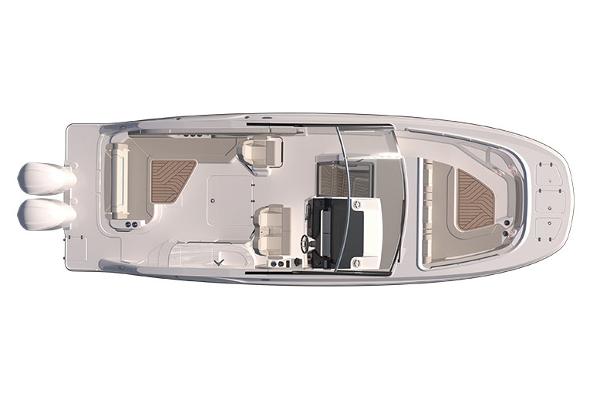 Manufacturer Provided Image: Top view of 2026 Hurricane SunDeck 3200 OB boat layout with dual engines.
