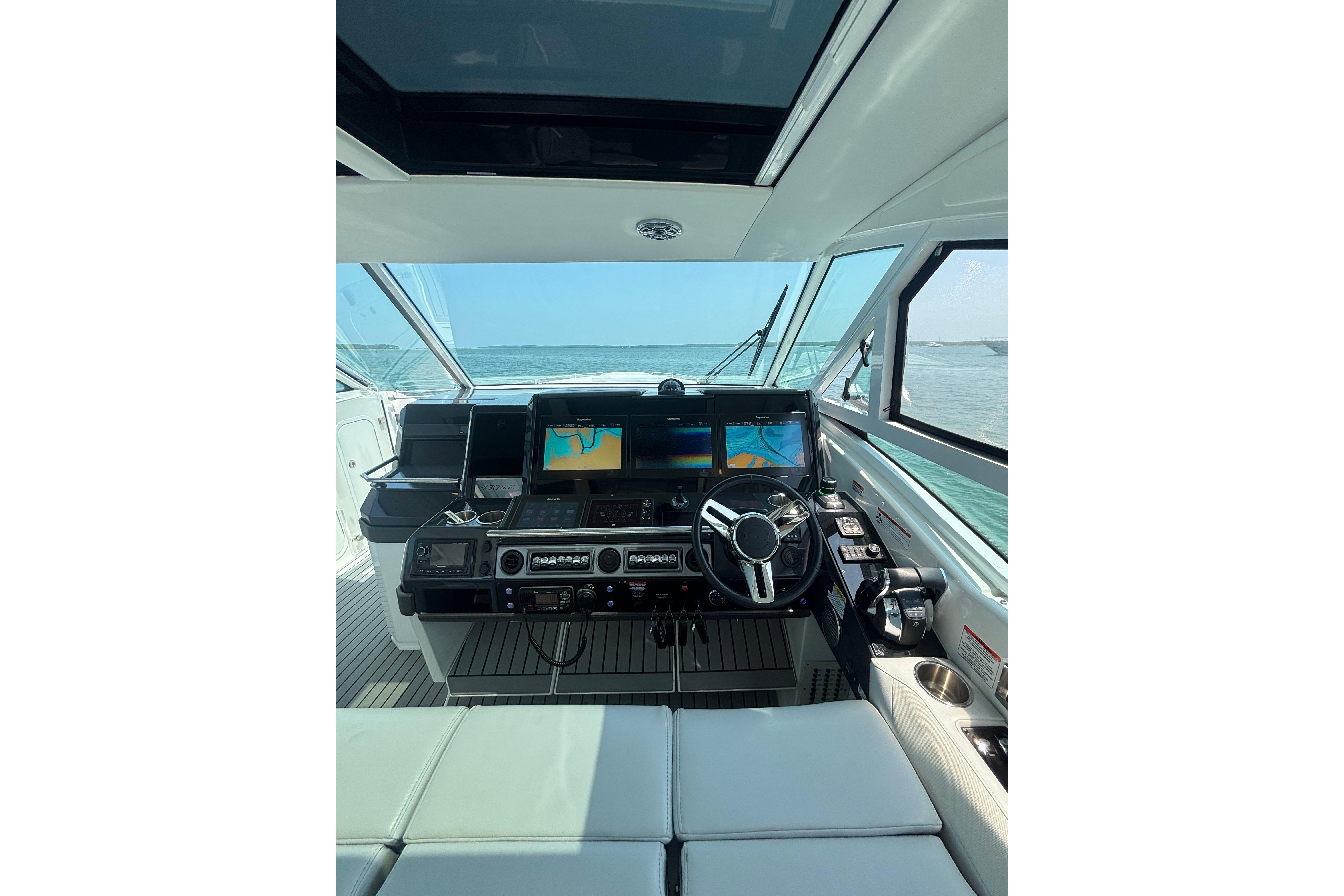 2019 Formula 430 Super Sport Crossover helm with advanced navigation displays.