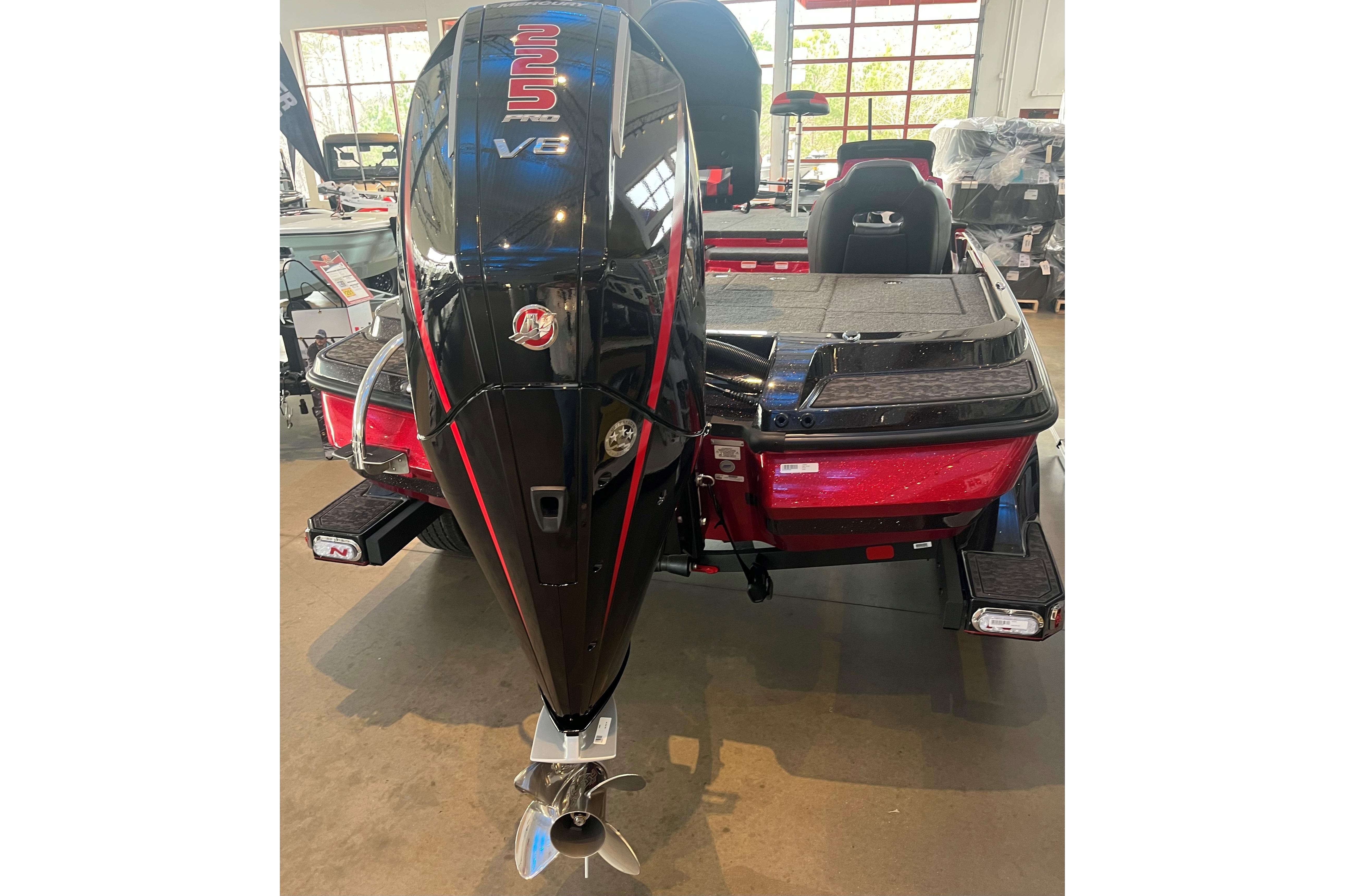 2026 Nitro Z20 XL boat with powerful V8 engine, showcased indoors.