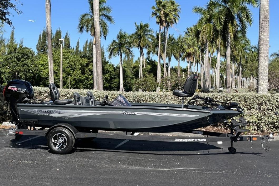 2026 Ranger RT188P boat on trailer, parked with palm trees in the background.