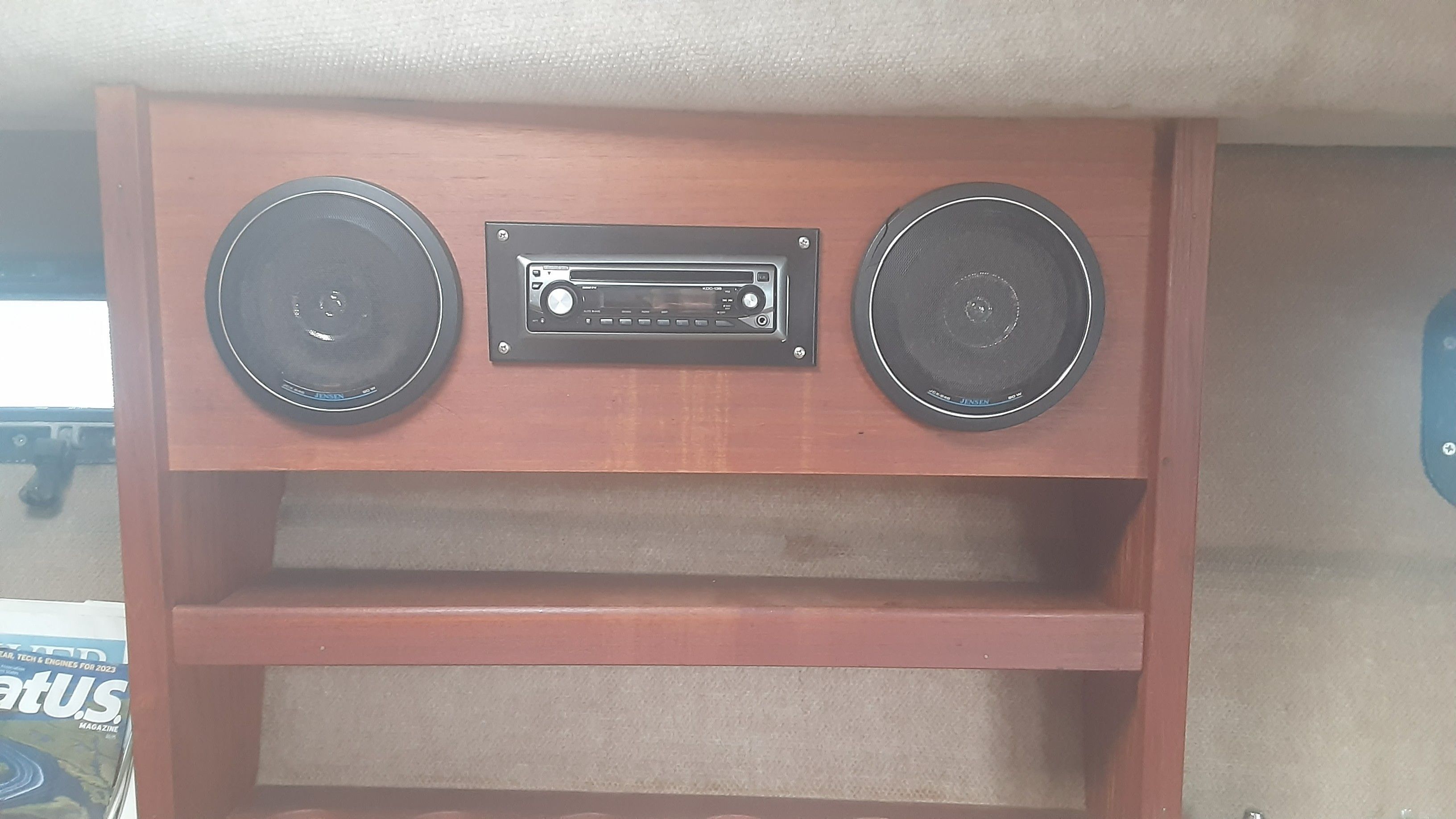 Interior of 1985 Tiara Yachts 3100 Open with speakers.