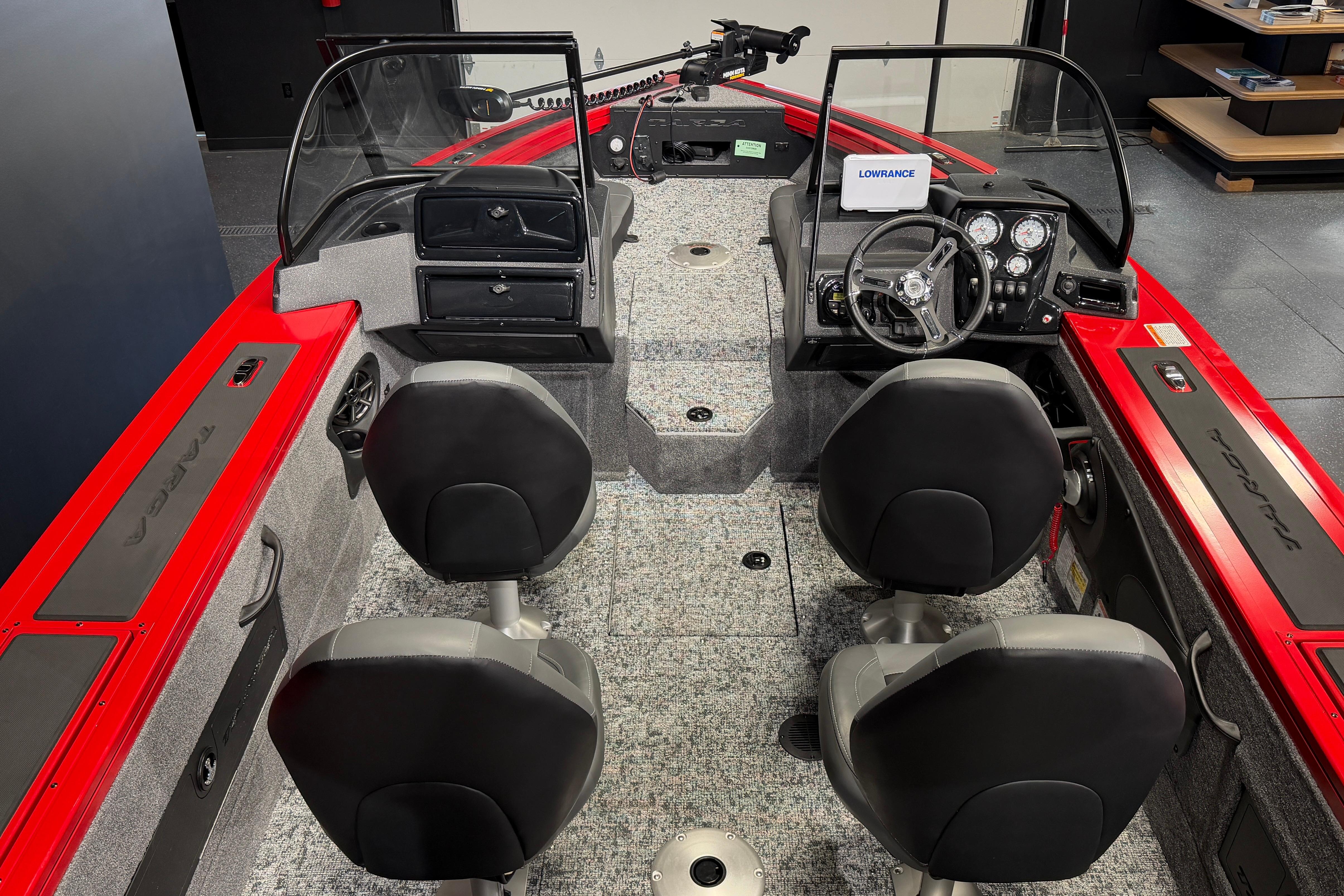 2026 Tracker Targa V-18 Combo boat interior with seating and control panel.