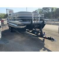2025 Ranger Reata 223FC pontoon boat on trailer in outdoor setting.