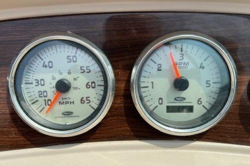 Speedometer and tachometer of 2006 Chaparral 220 SSi boat dashboard.