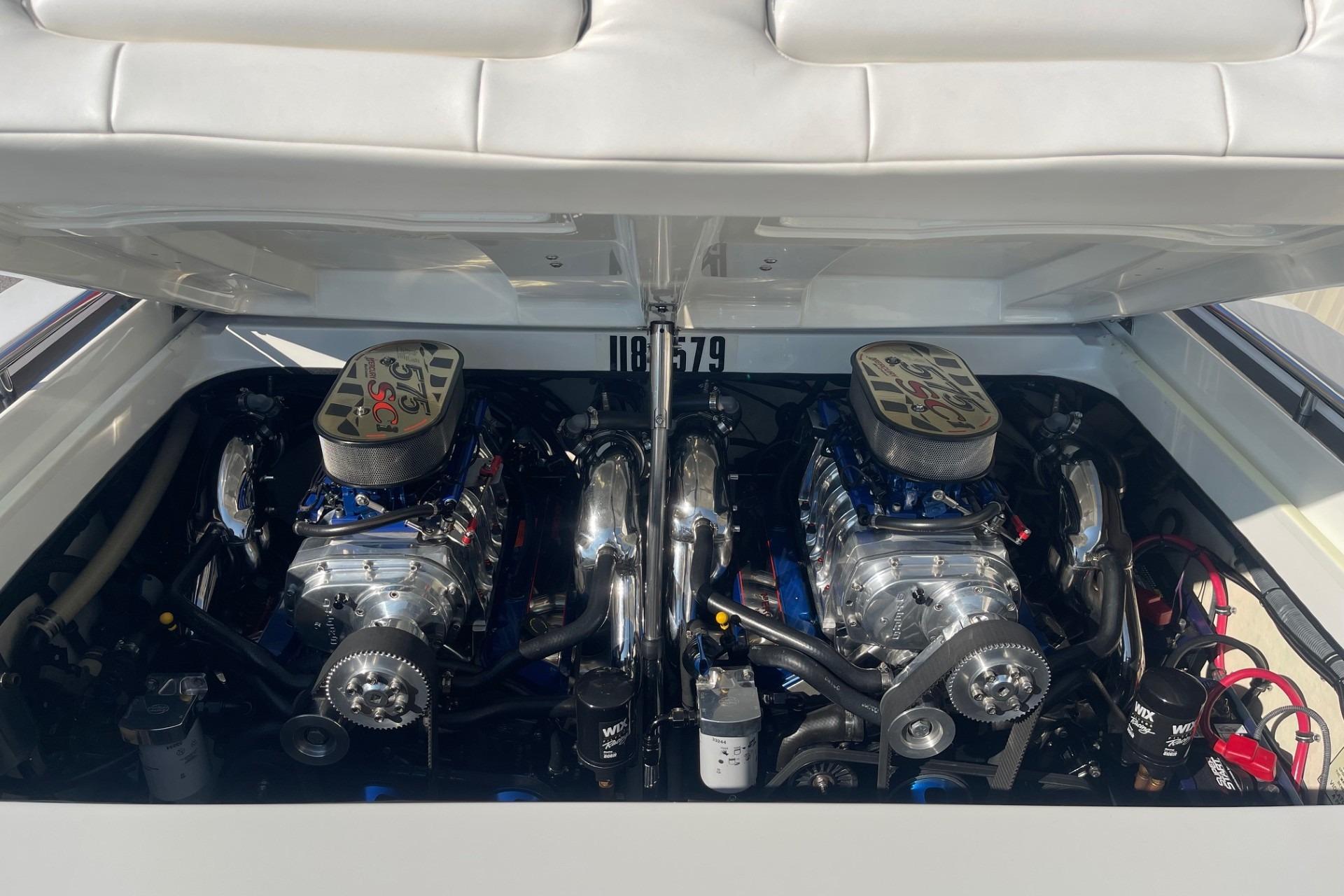 2004 Formula 382 FASTech boat engine compartment with dual high-performance engines.