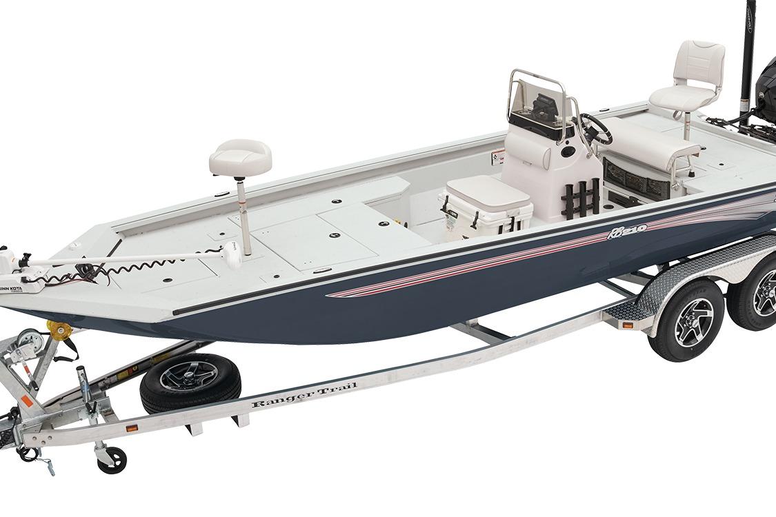 Manufacturer Provided Image: 2026 Ranger RB210 boat on trailer, featuring sleek design and modern seating.