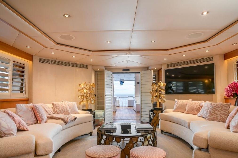 Luxurious Lurssen Custom yacht interior, featuring elegant seating and modern decor, built in 1996.