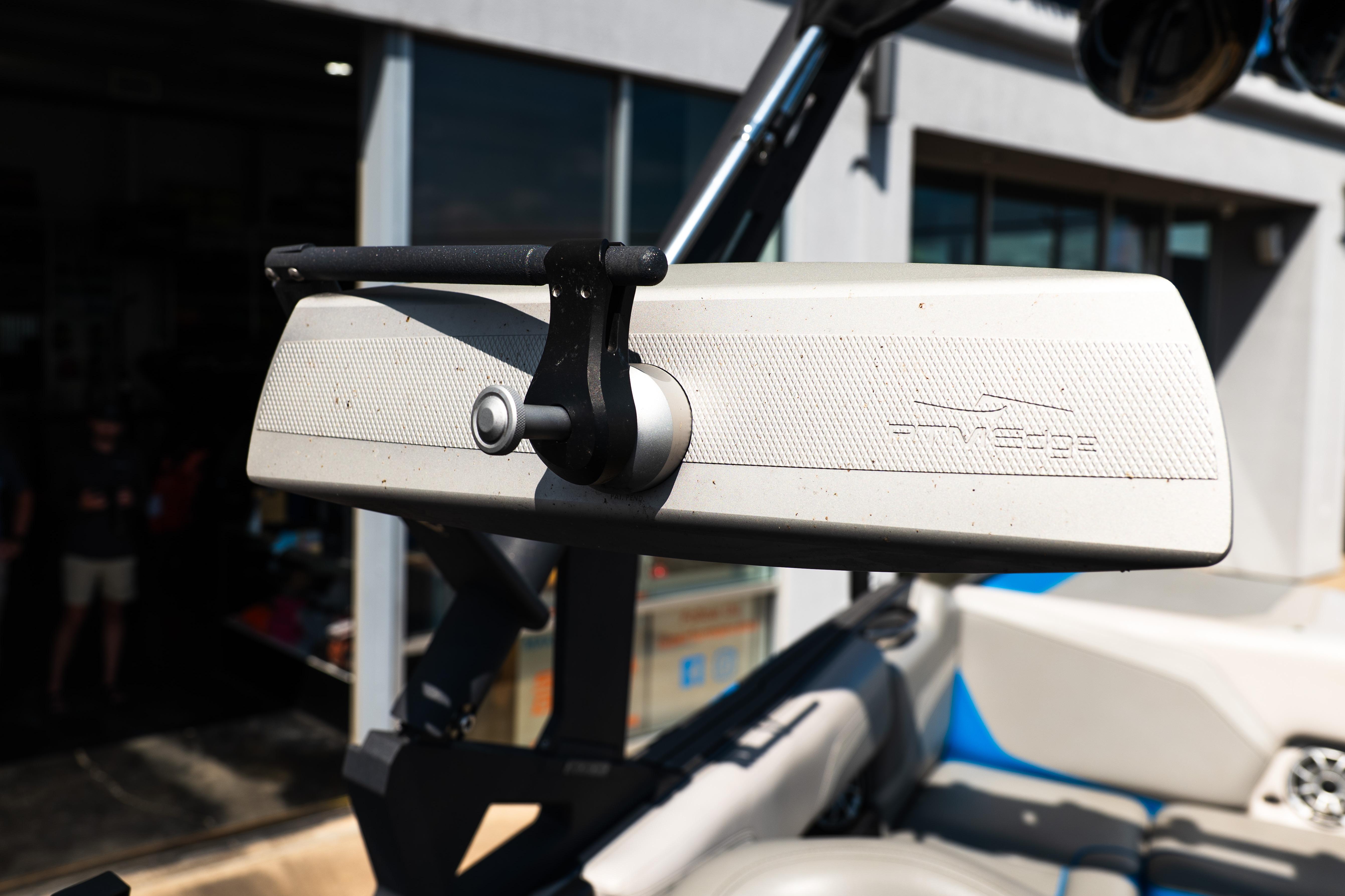 2018 Axis T23 boat with a close-up of the rearview mirror.