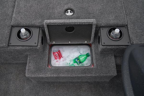 Manufacturer Provided Image: Built-in cooler with drinks on Tracker Pro Team 175 boat, 2026 model.