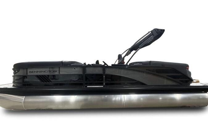 2026 Bennington 24 MFBSF pontoon boat, sleek black design, side view.