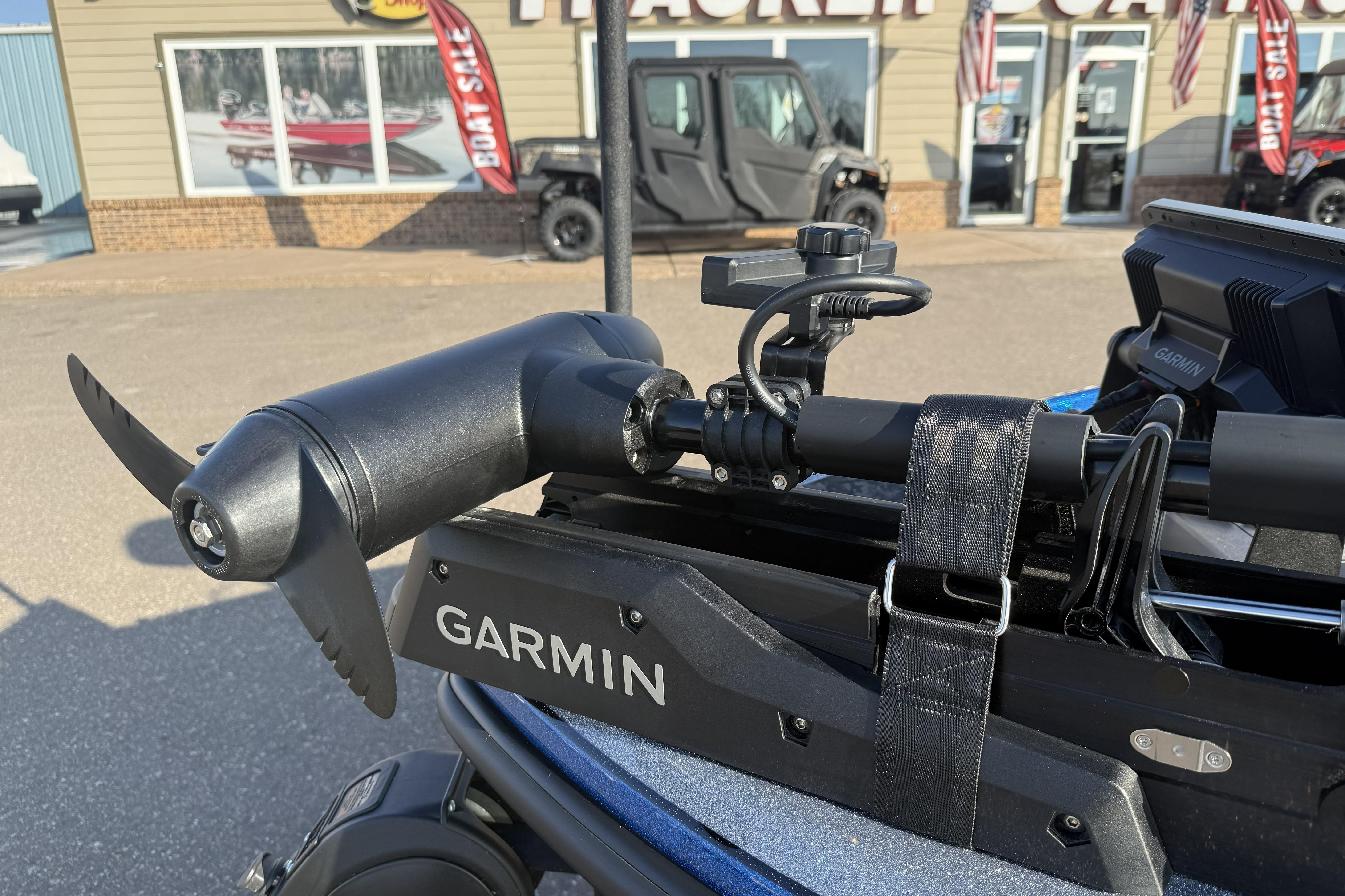2026 Nitro Z21 XL Pro boat with Garmin trolling motor at dealership.