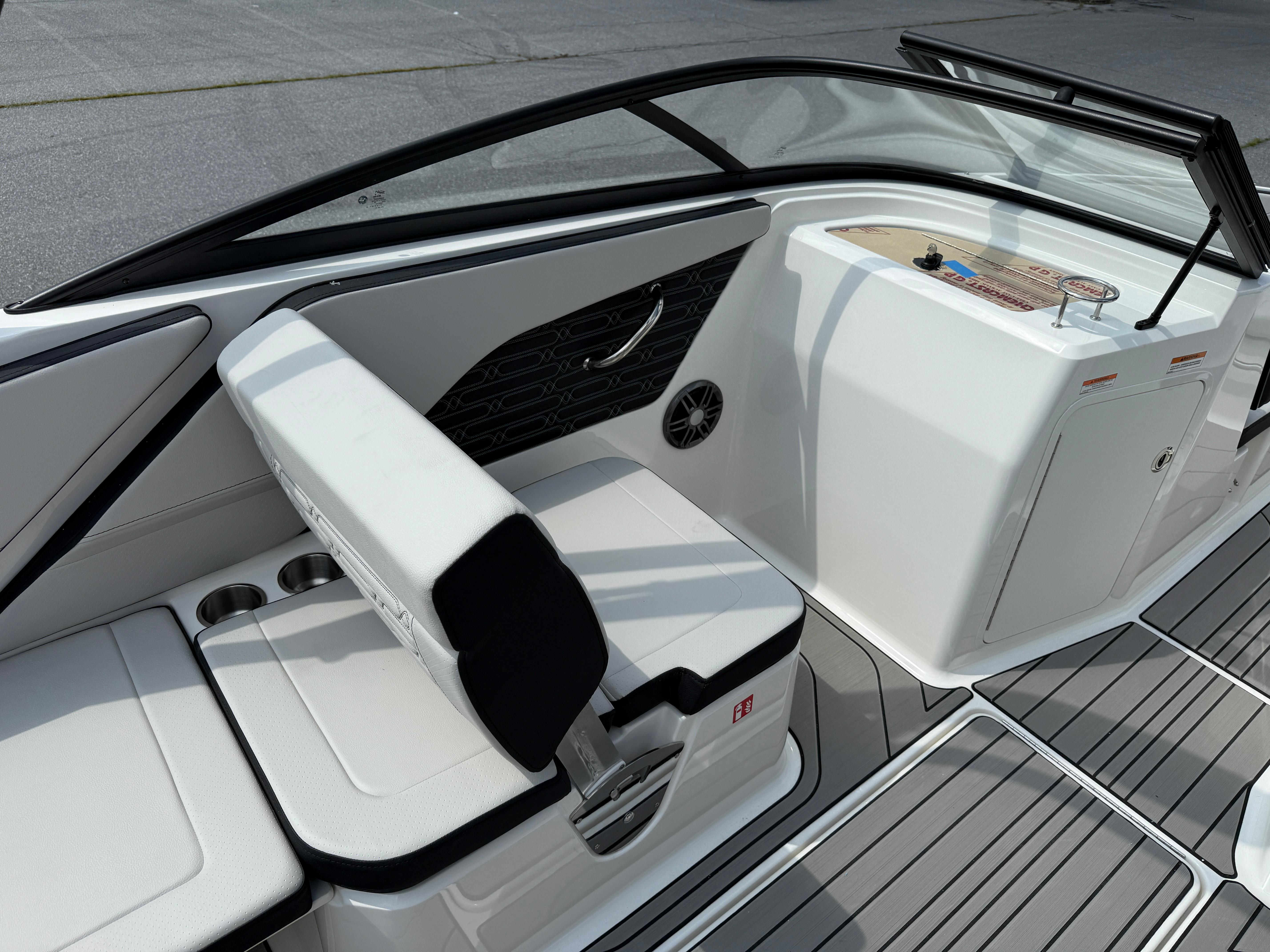 2026 Sea Ray SPX 210 Outboard interior with sleek seating and modern design.
