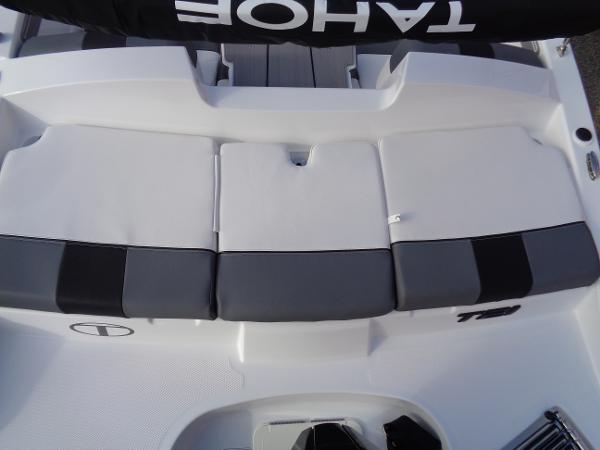 2024 Tahoe T21 boat with white and gray seating.