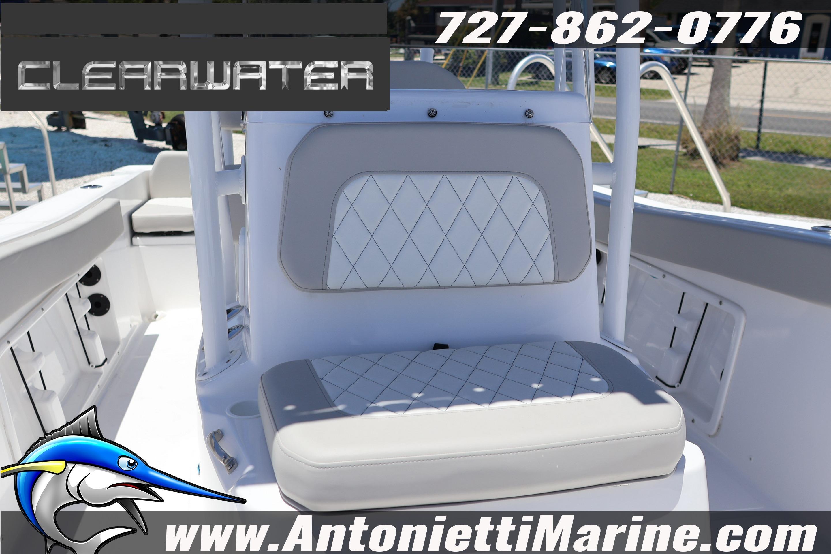 2026 Clearwater 2000 Center Console boat interior with cushioned seating, showcased by Antonietti Marine.