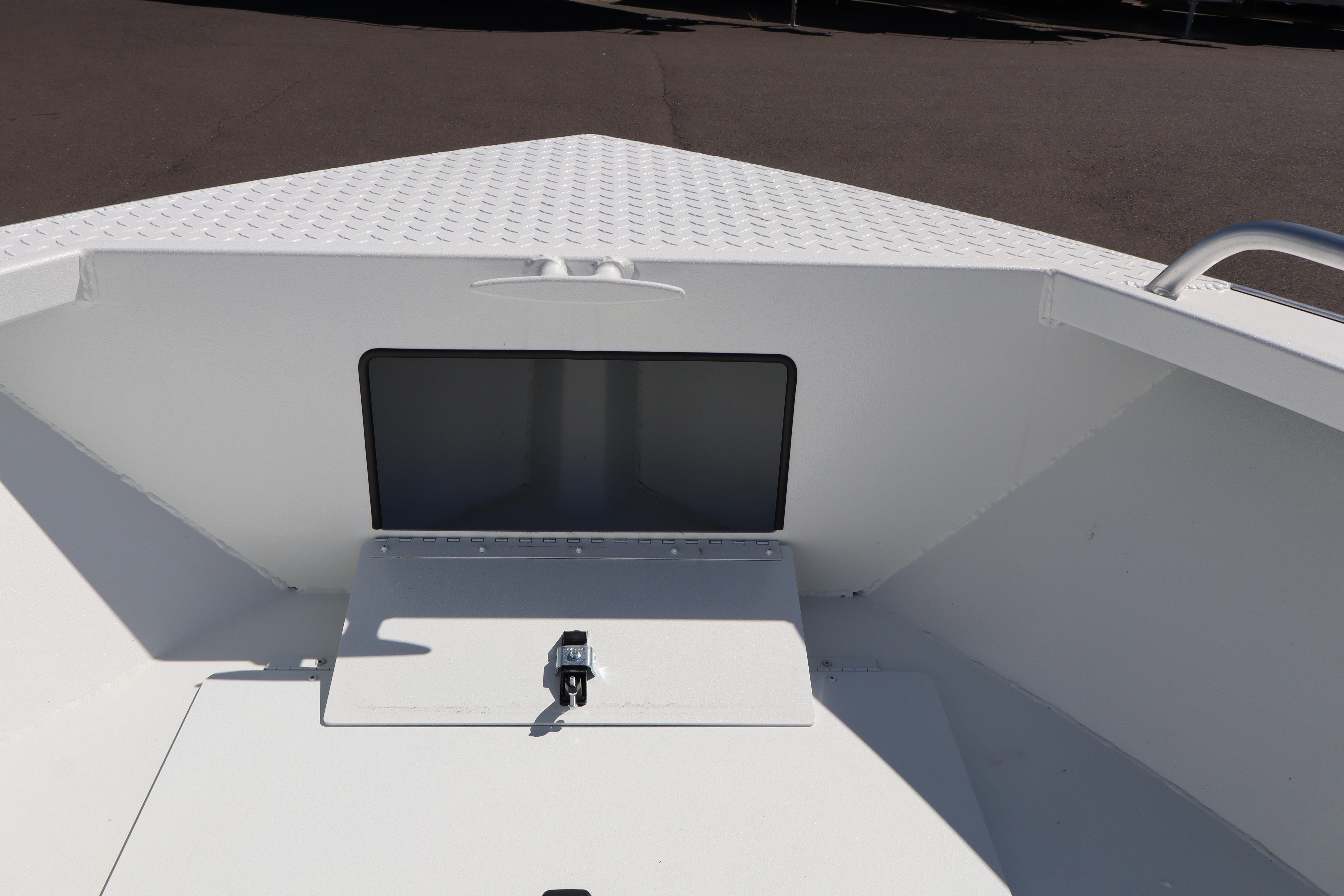 2026 Alumaweld Stryker 202 boat bow with storage compartment and textured deck.