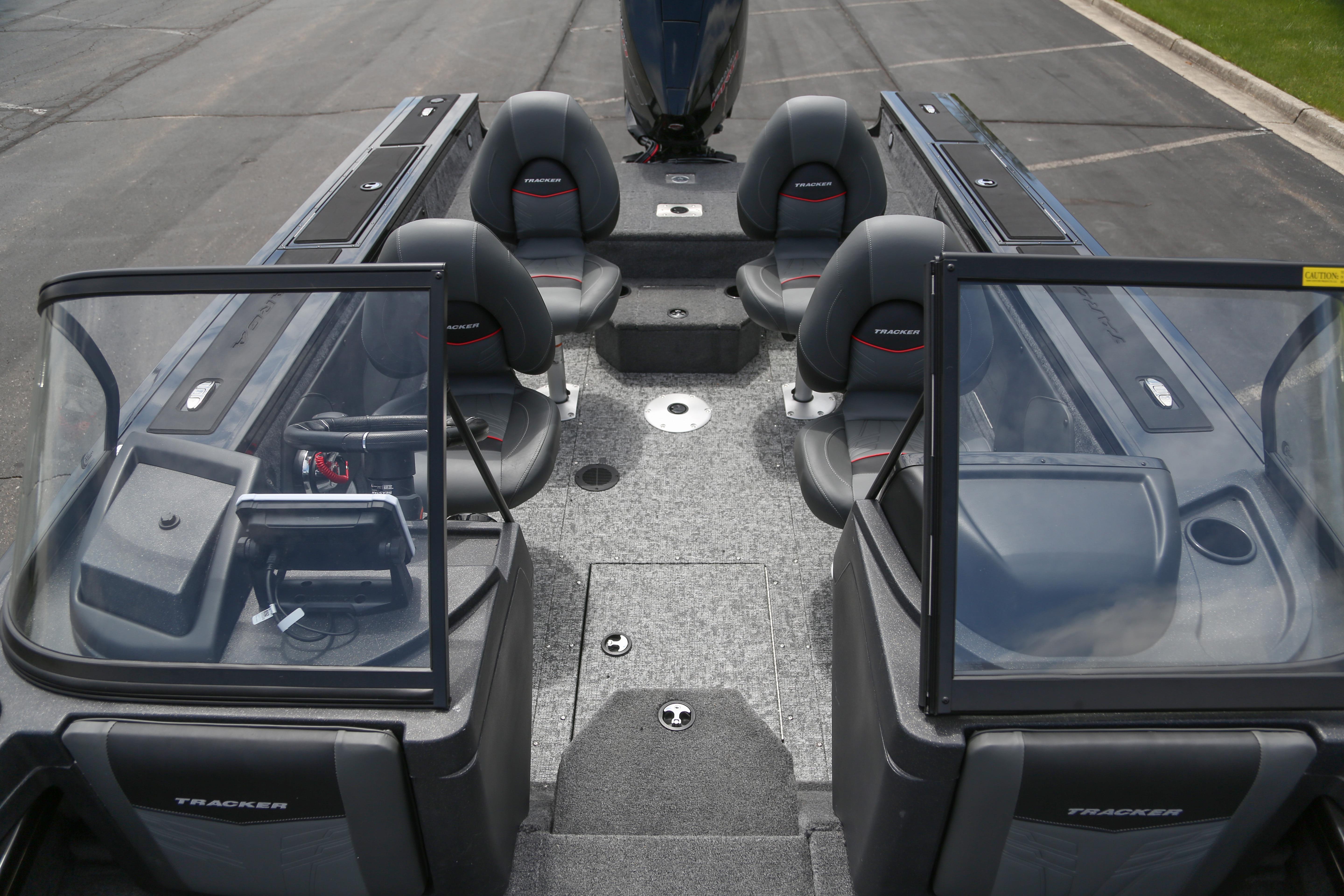 2026 Tracker Targa V-19 WT boat interior with seating and windshield.