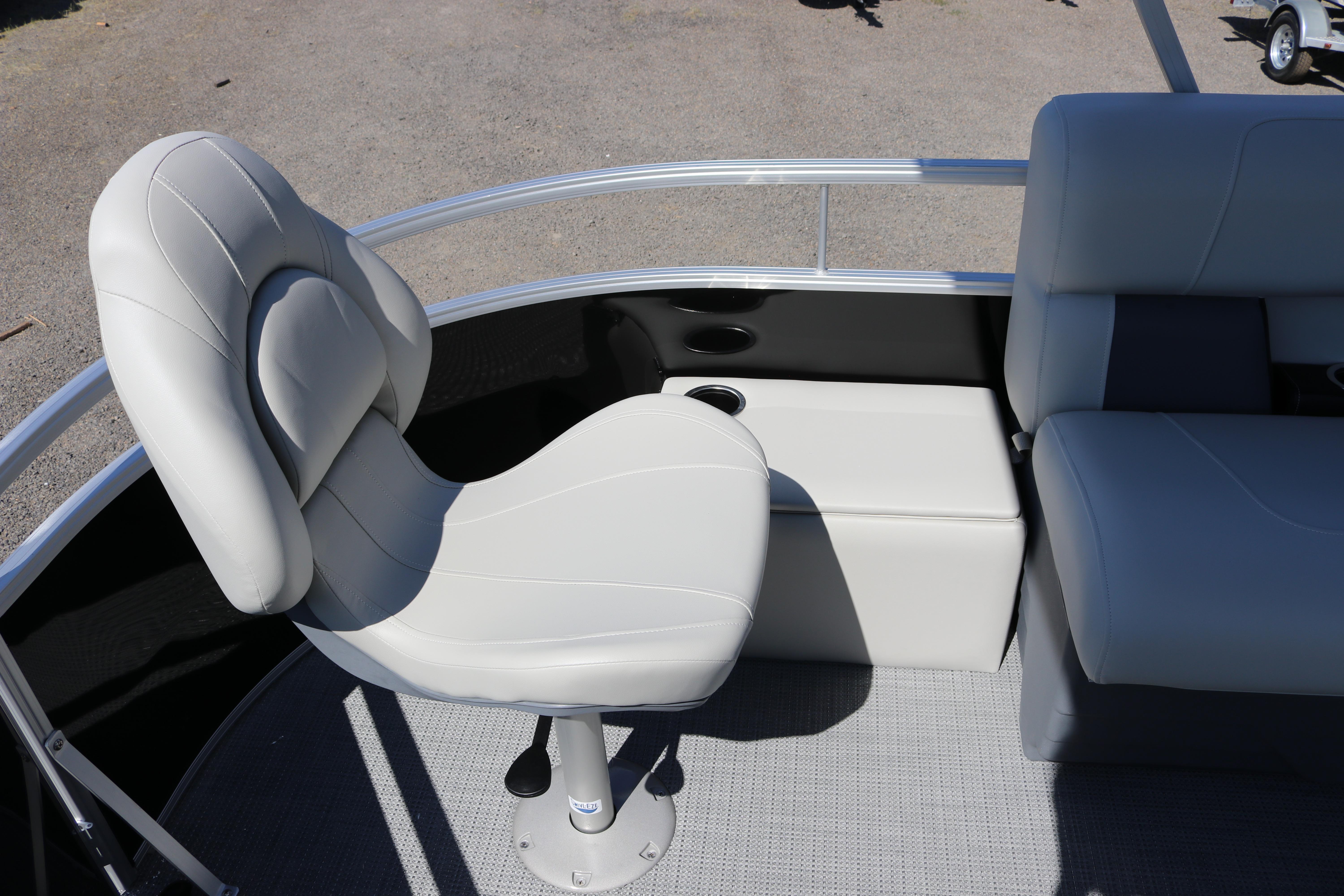 2025 SunChaser Vista 20 Fish boat interior with seating and cup holders.