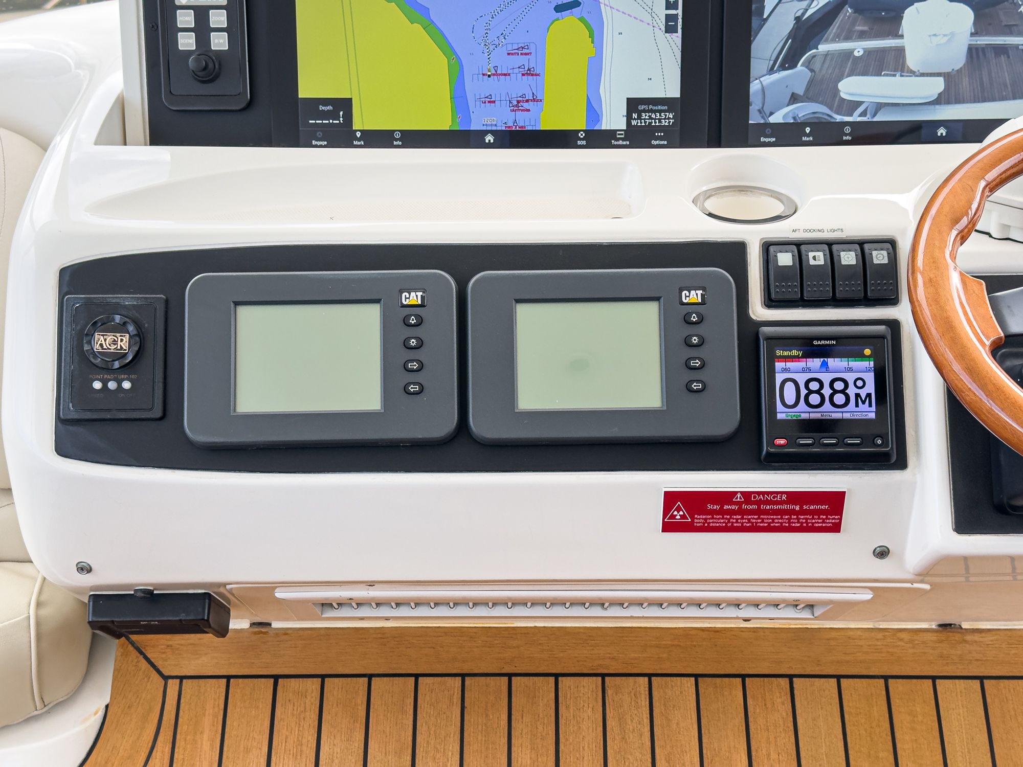 Control console of Princess 75 Fly yacht, year 2007.