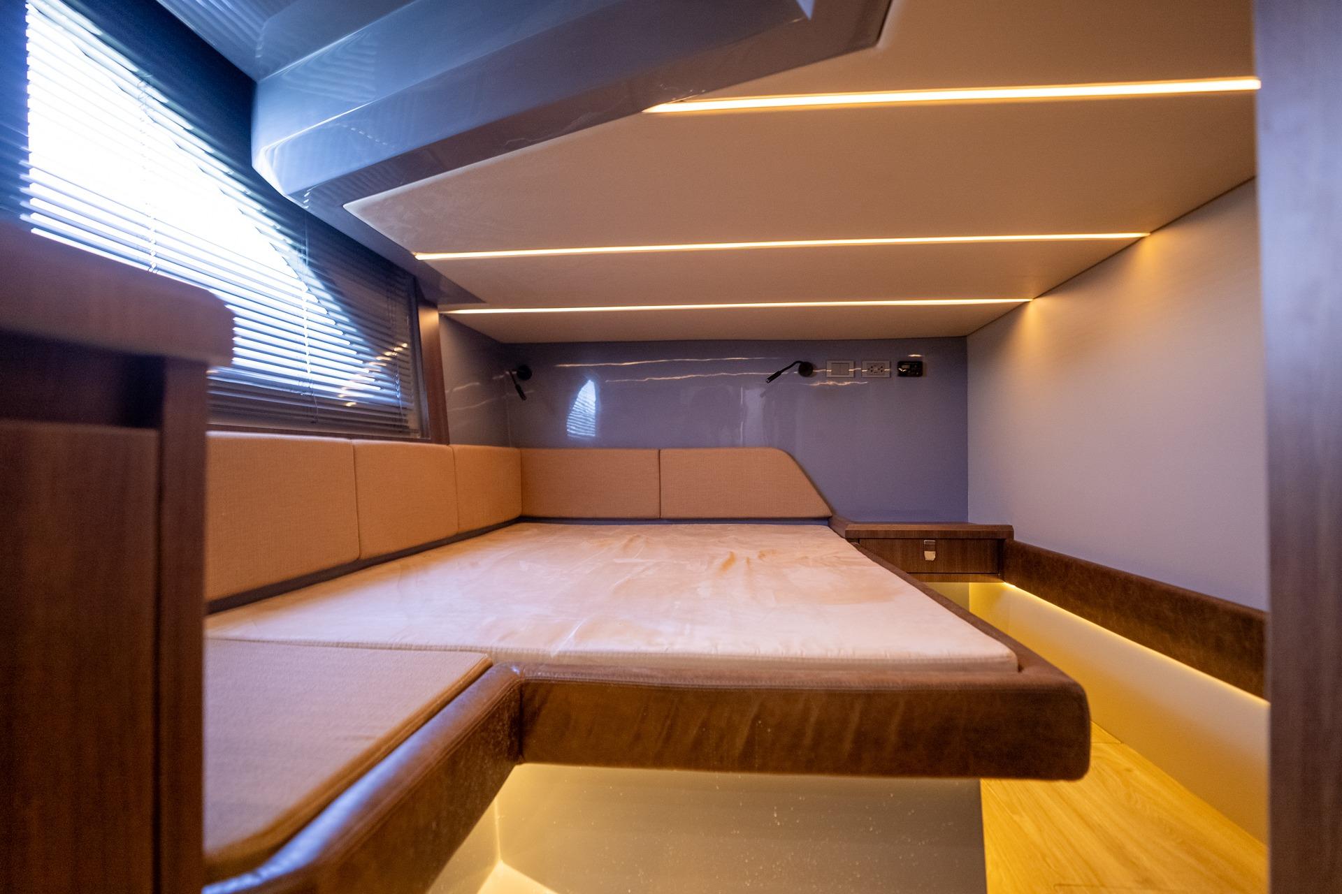 Luxurious interior of 2026 Hanover 447, featuring modern design and ambient lighting.