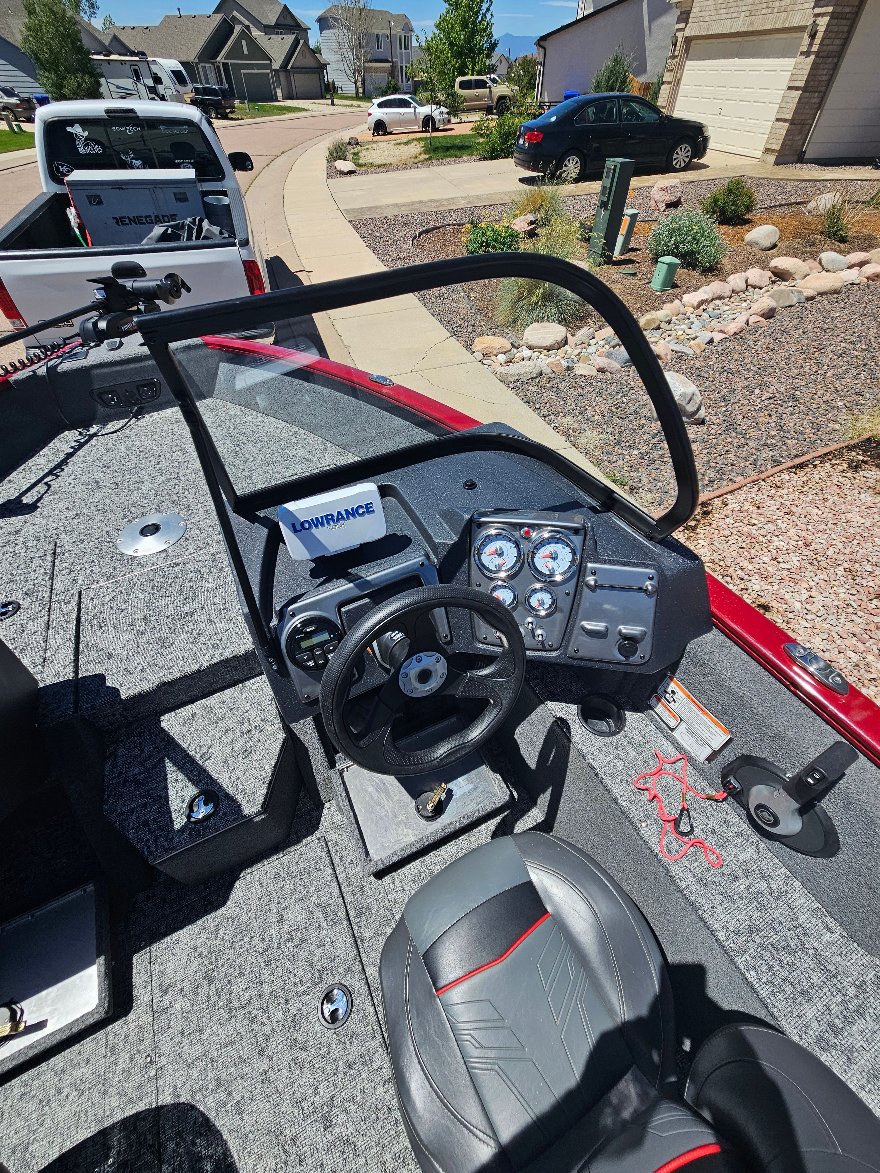 Interior view of a 2021 Tracker Pro Guide V-175 WT boat.