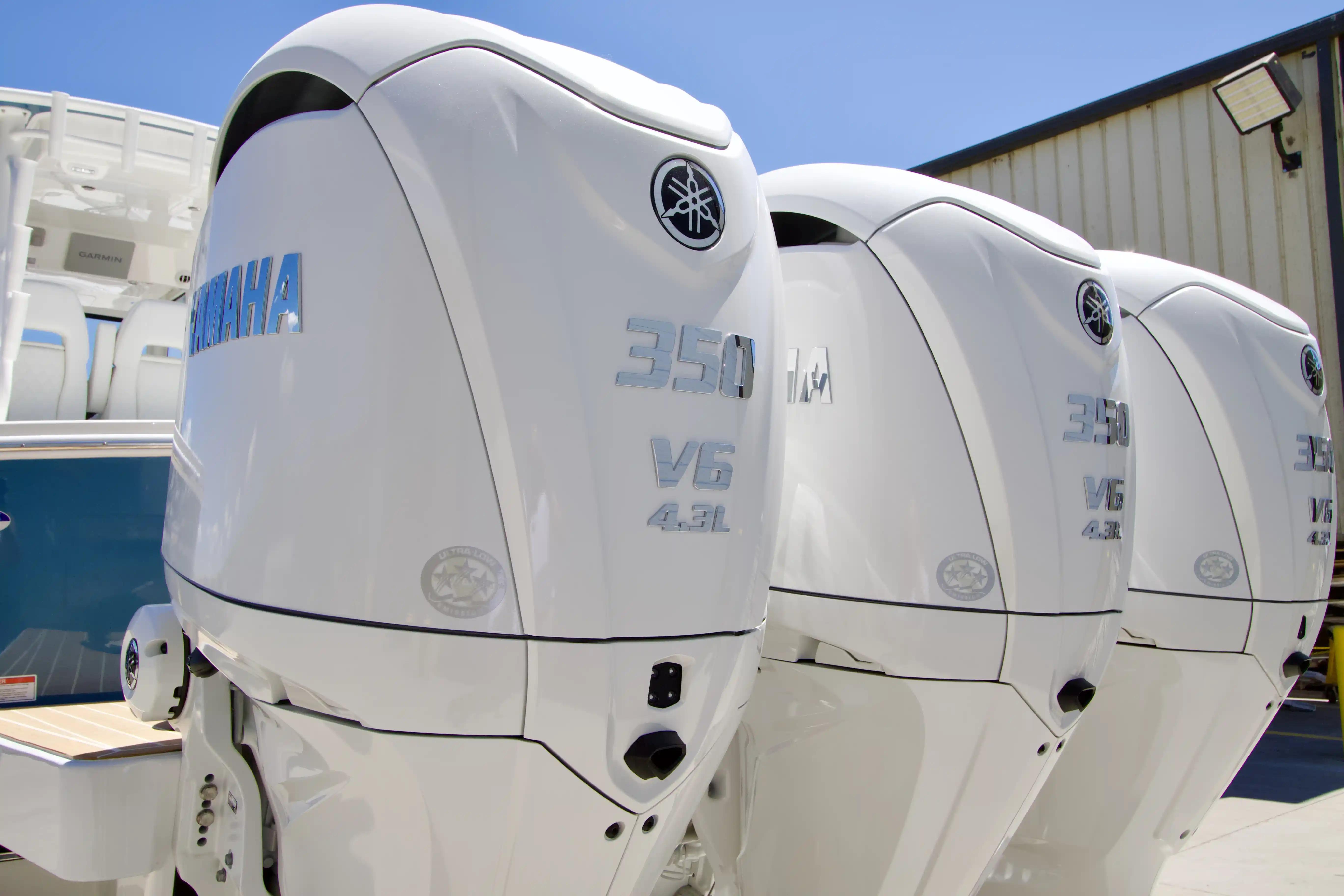 Yamaha 350 V6 outboard engines on a 2027 Regulator 35 boat.