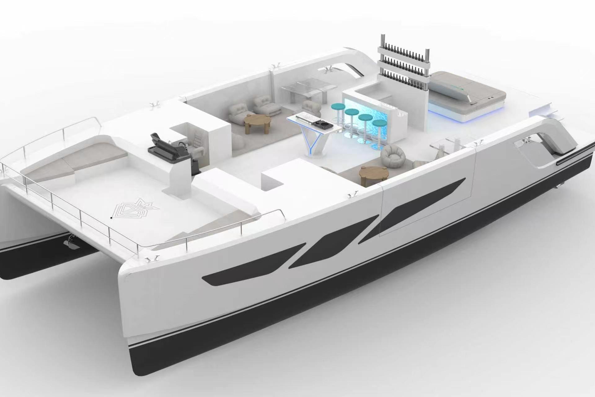 2026 Diamond Yachts P55 Power Catamaran with modern design, spacious deck, and luxurious seating.
