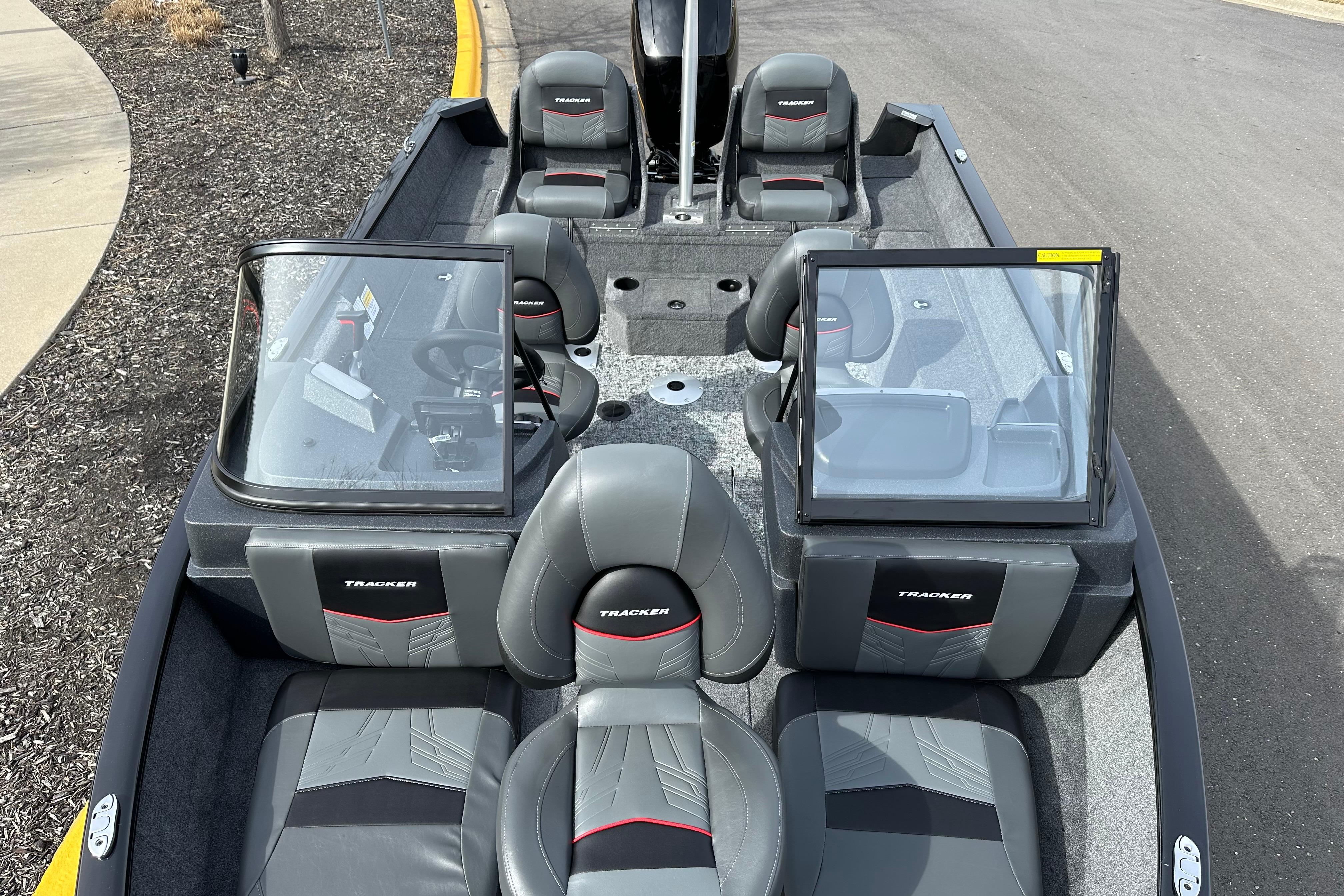 2026 Tracker Pro Guide V-175 Combo boat interior with seating and windshield.