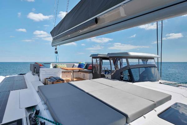 Luxury Privilege Signature 580 yacht deck with seating, ocean view, 2025 model.