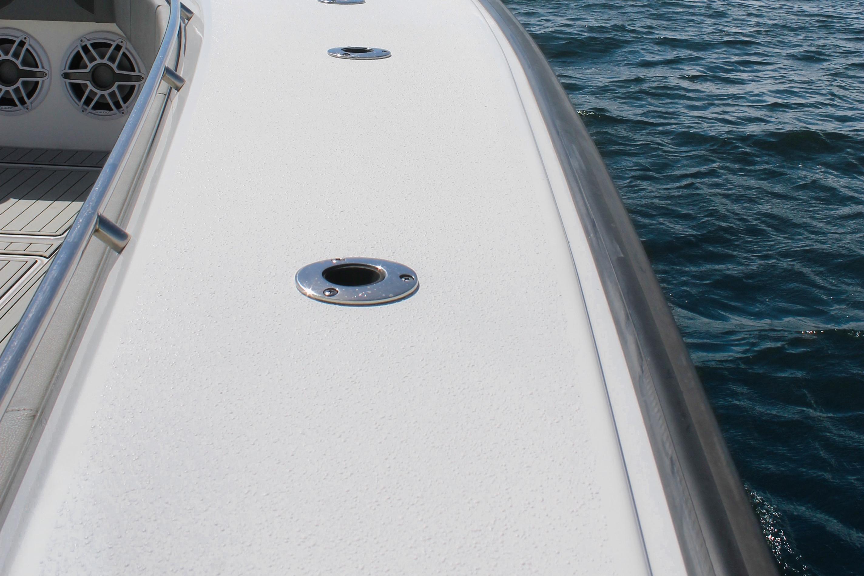 2024 Cape Horn 39 T boat deck with ocean view, featuring sleek design and speakers.