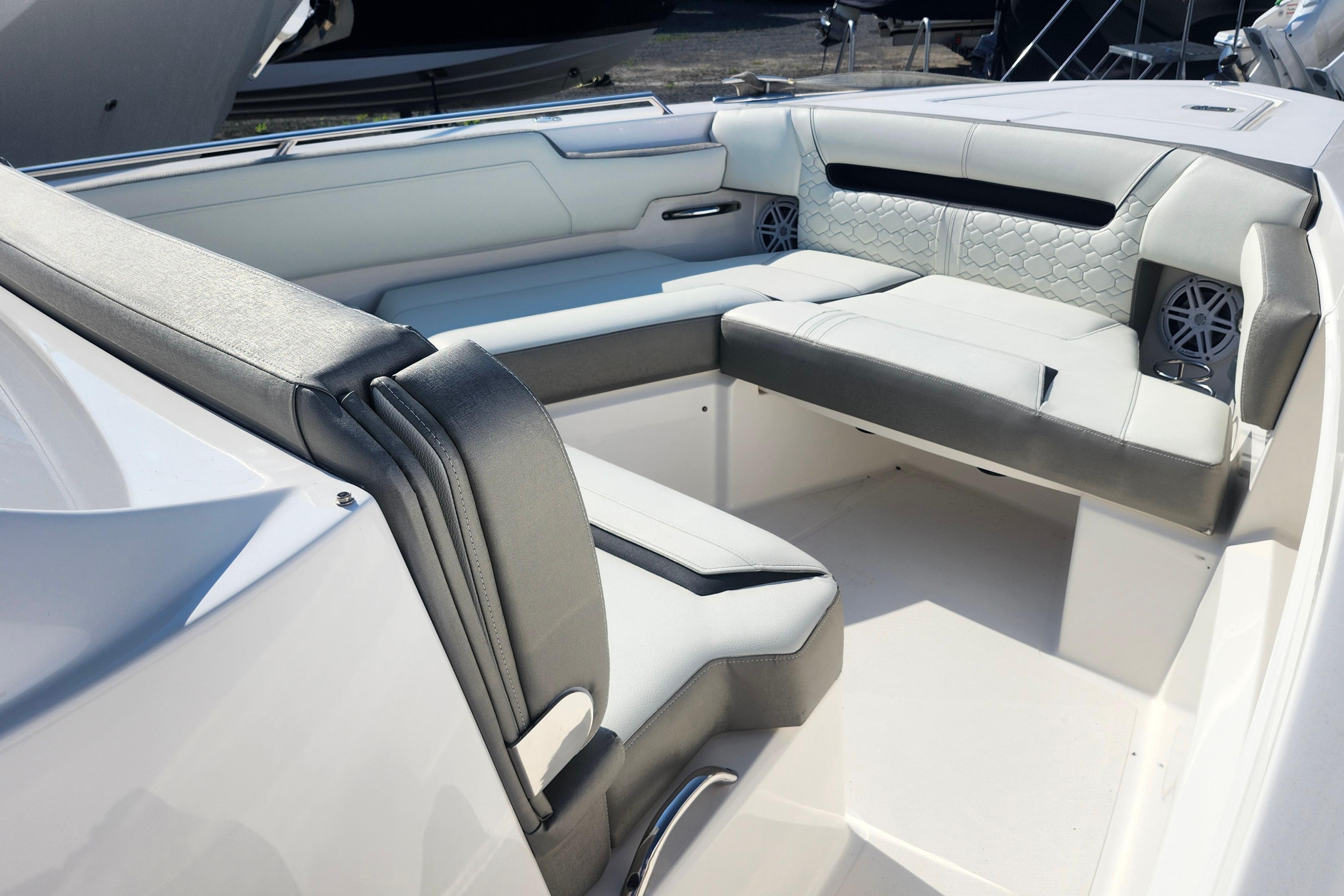 Luxurious seating area on 2024 Tiara Yachts 34 LS, featuring modern design and comfort.