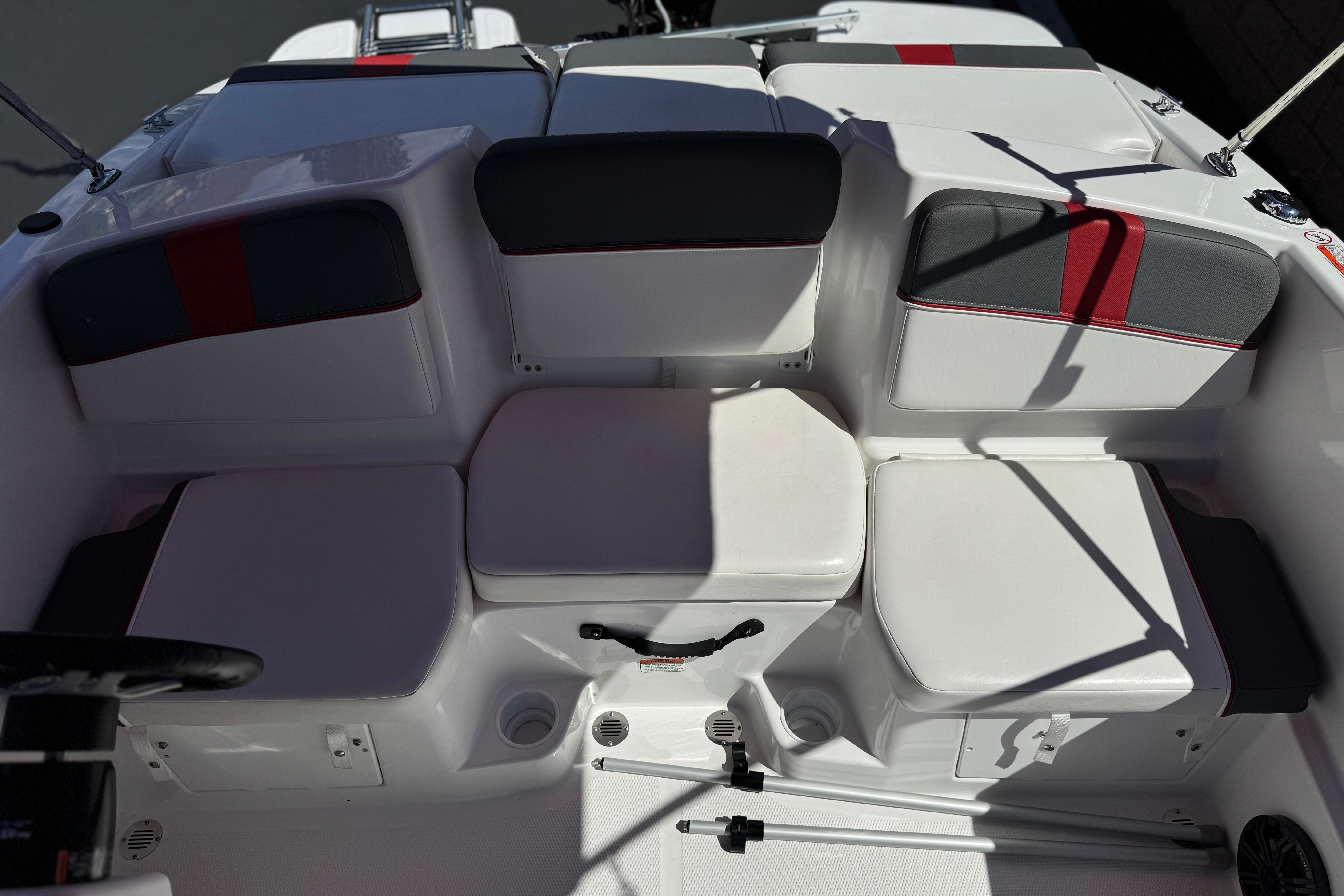 2024 Tahoe T16 boat interior with cushioned seating and modern design.