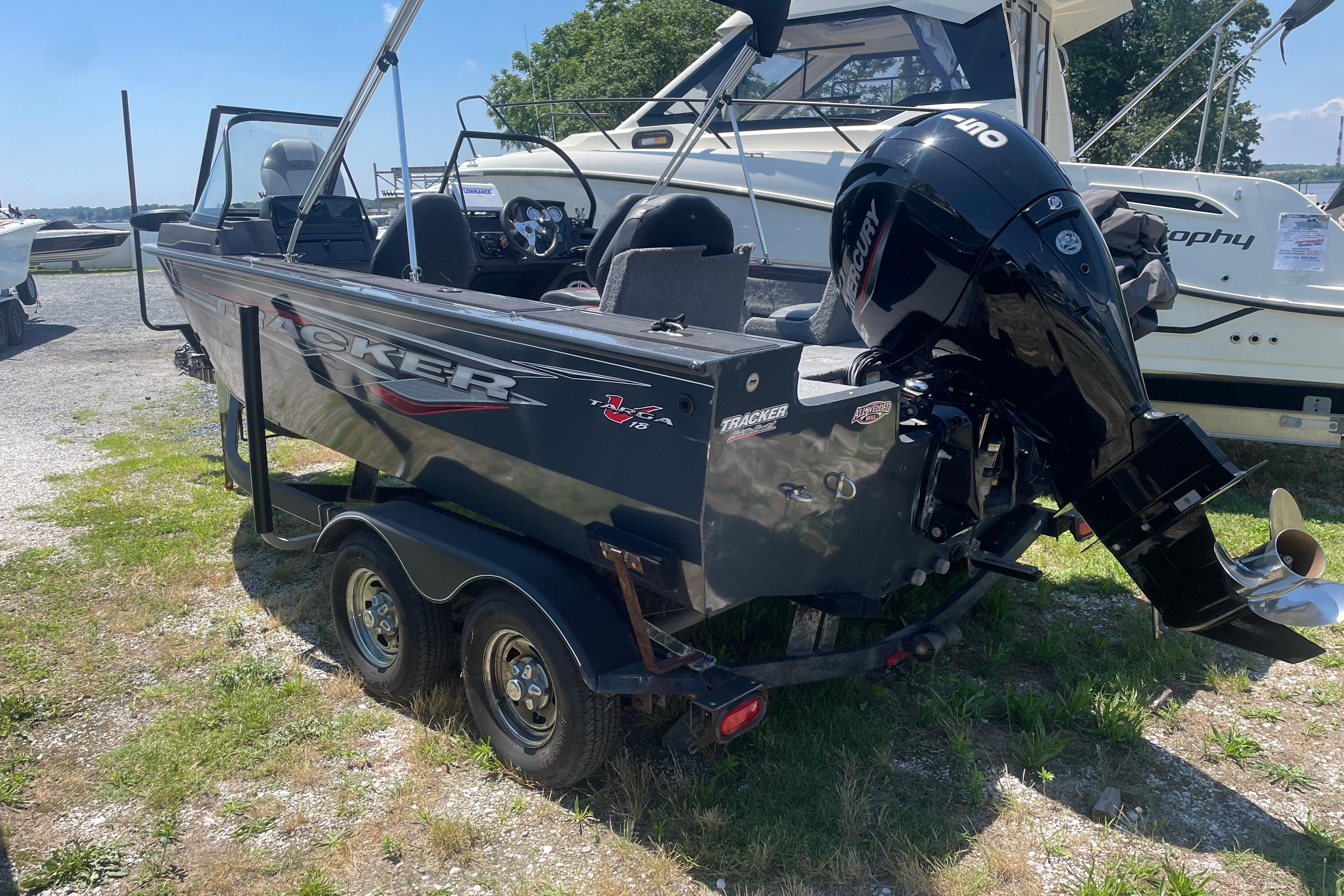 2022 Tracker Targa V-18 WT boat with Mercury outboard motor on trailer.