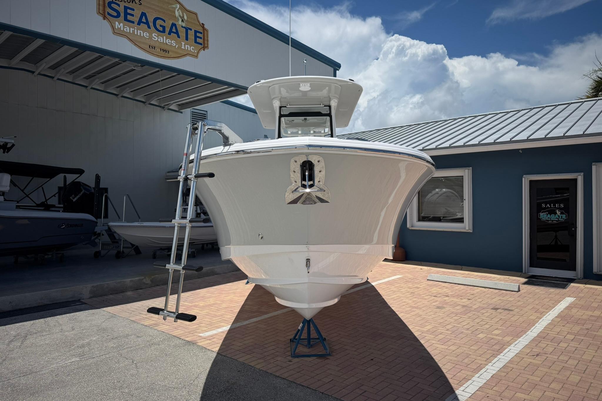 2026 Edgewater 250CC boat displayed at Seagate Marine Sales, exterior view.