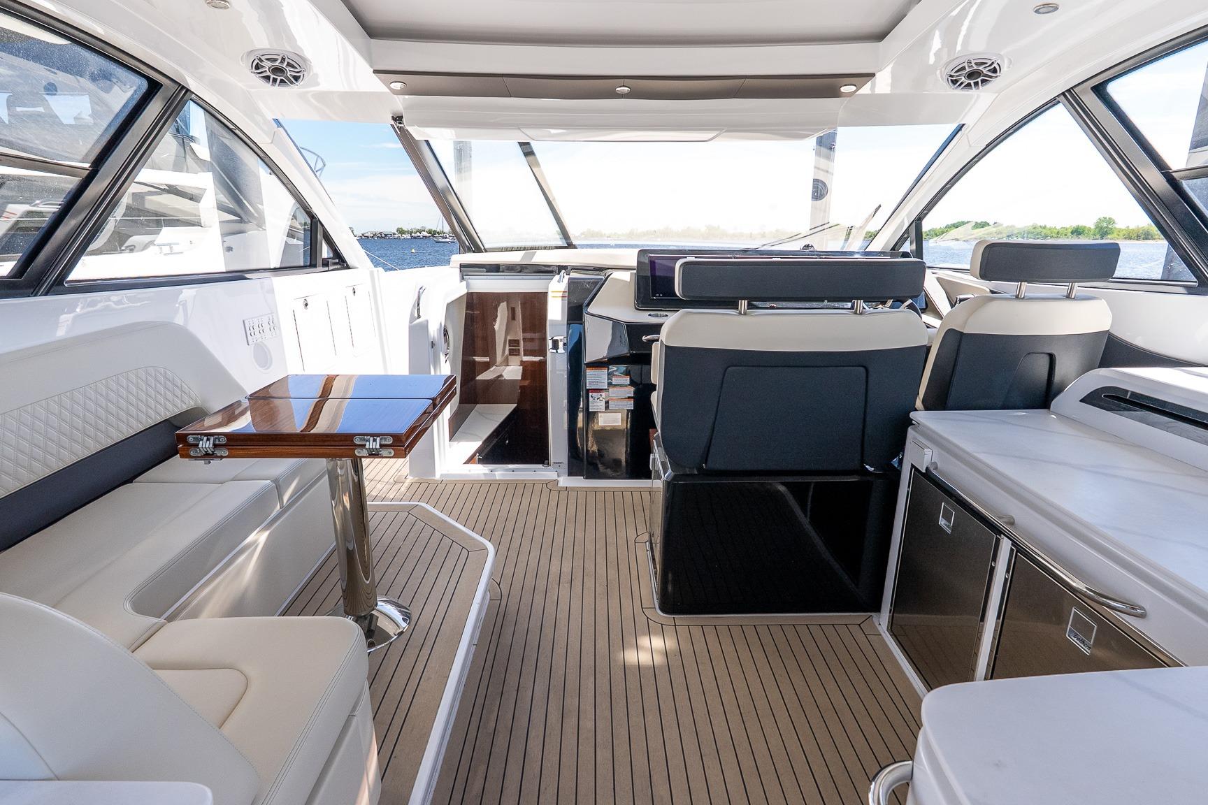 2024 Cruisers Yachts 50 GLS interior with luxurious seating and modern amenities.